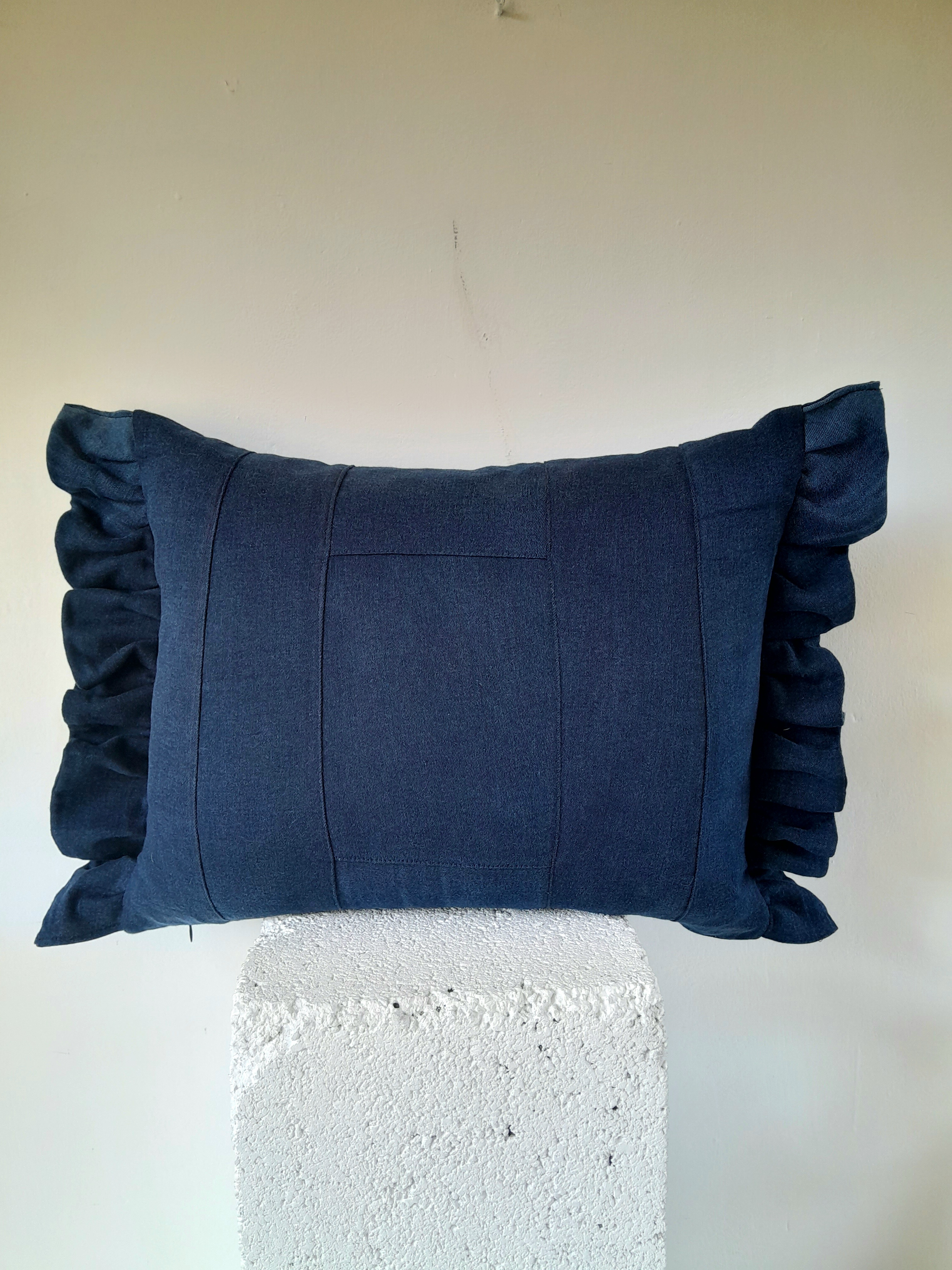 FRILLED DENIM CUSHION COVER