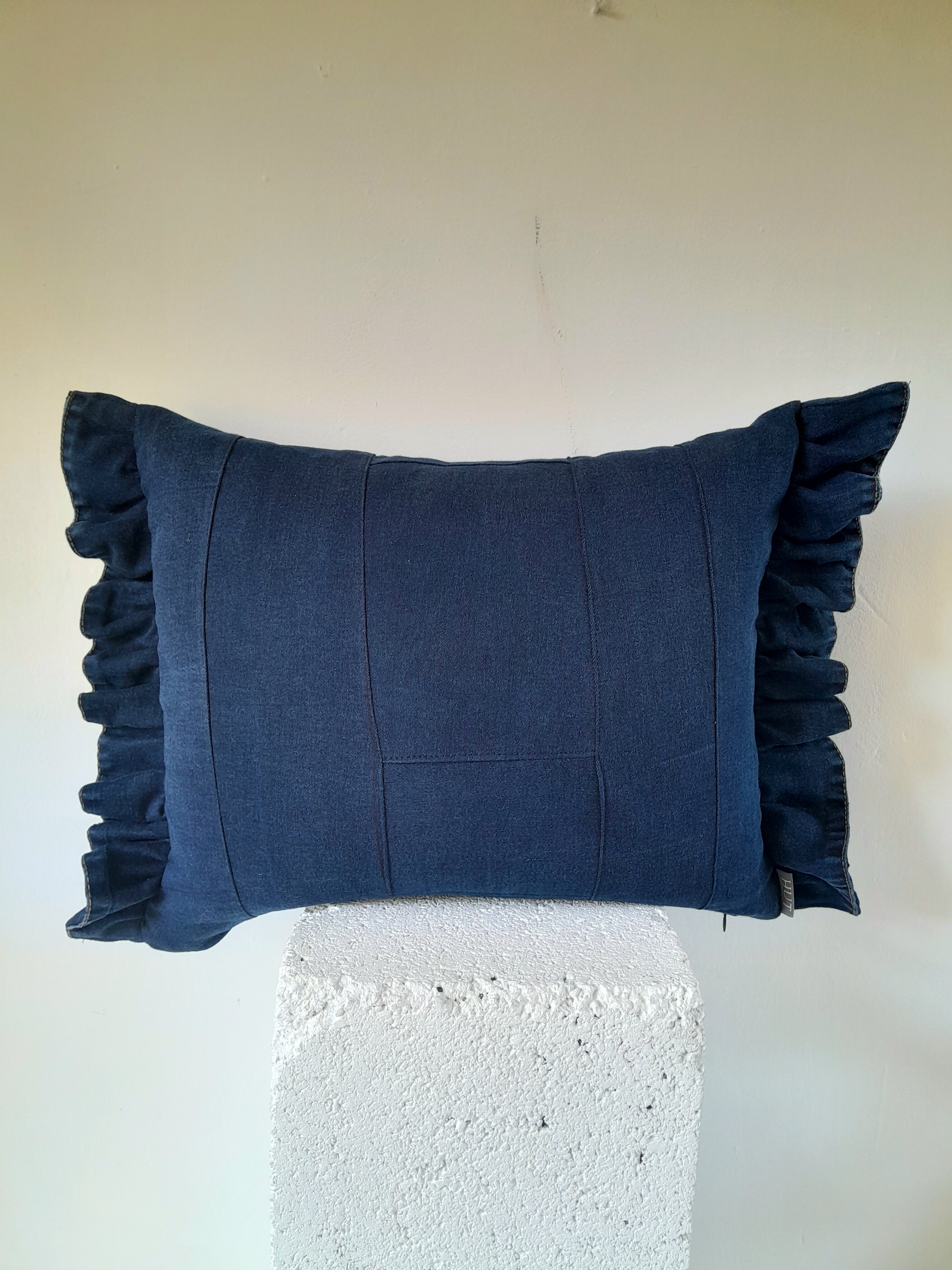 FRILLED DENIM CUSHION COVER