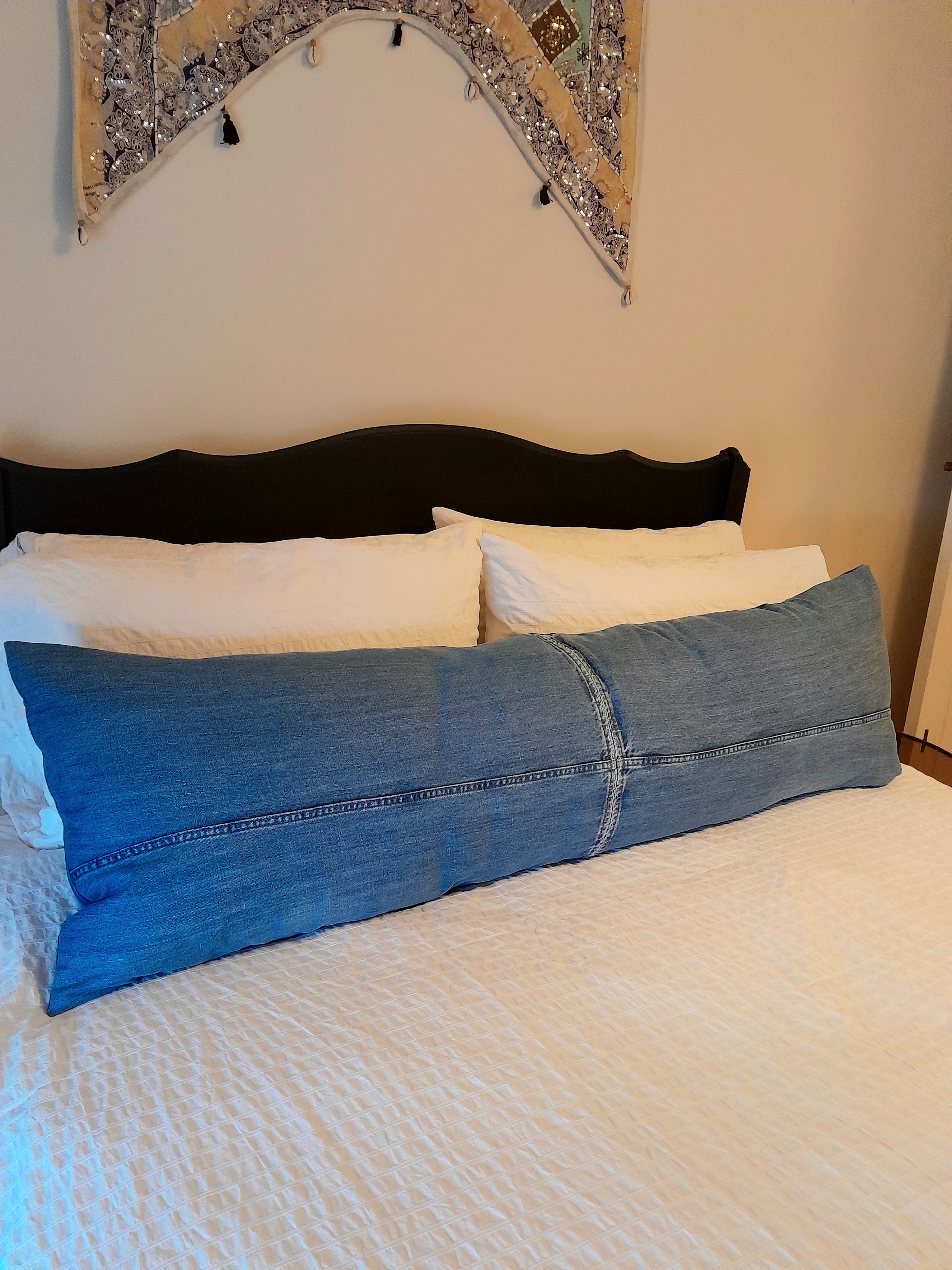 LONG DENIM BOLSTER CUSHION COVER