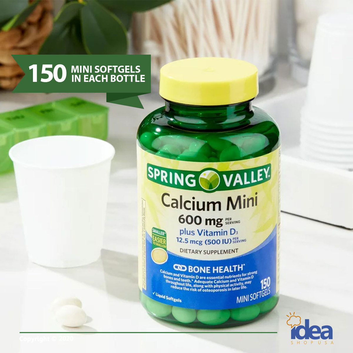 Spring Valley Calcium 600mg Plus Vitamin D3 Dietary Supplement, 150 Mini Softgels (1 Pack) Small Calcium Carbonate Softgels Bundle with Exclusive Vitamins & Minerals - A to Z - Better Idea Guide