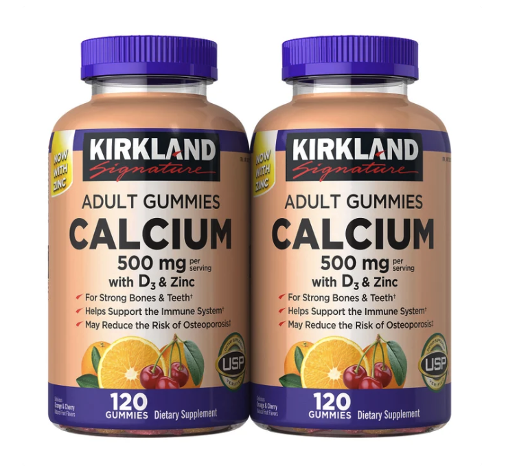 Kirkland Signature Adult Gummies Calcium with D3 and Zinc - 2 Bottles (240 Gummies Total)