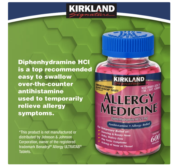 Kirkland Signature Allergy Medicine - Diphenhydramine HCl 25 mg (600 MiniTabs)