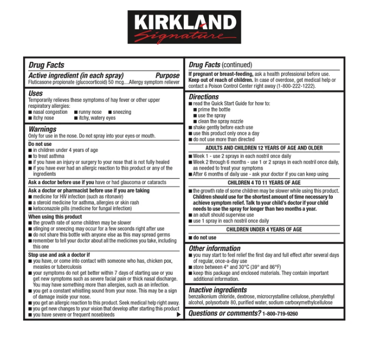 Kirkland Signature Aller-Flo Nasal Spray fluticasone propionate (5 Bottles)