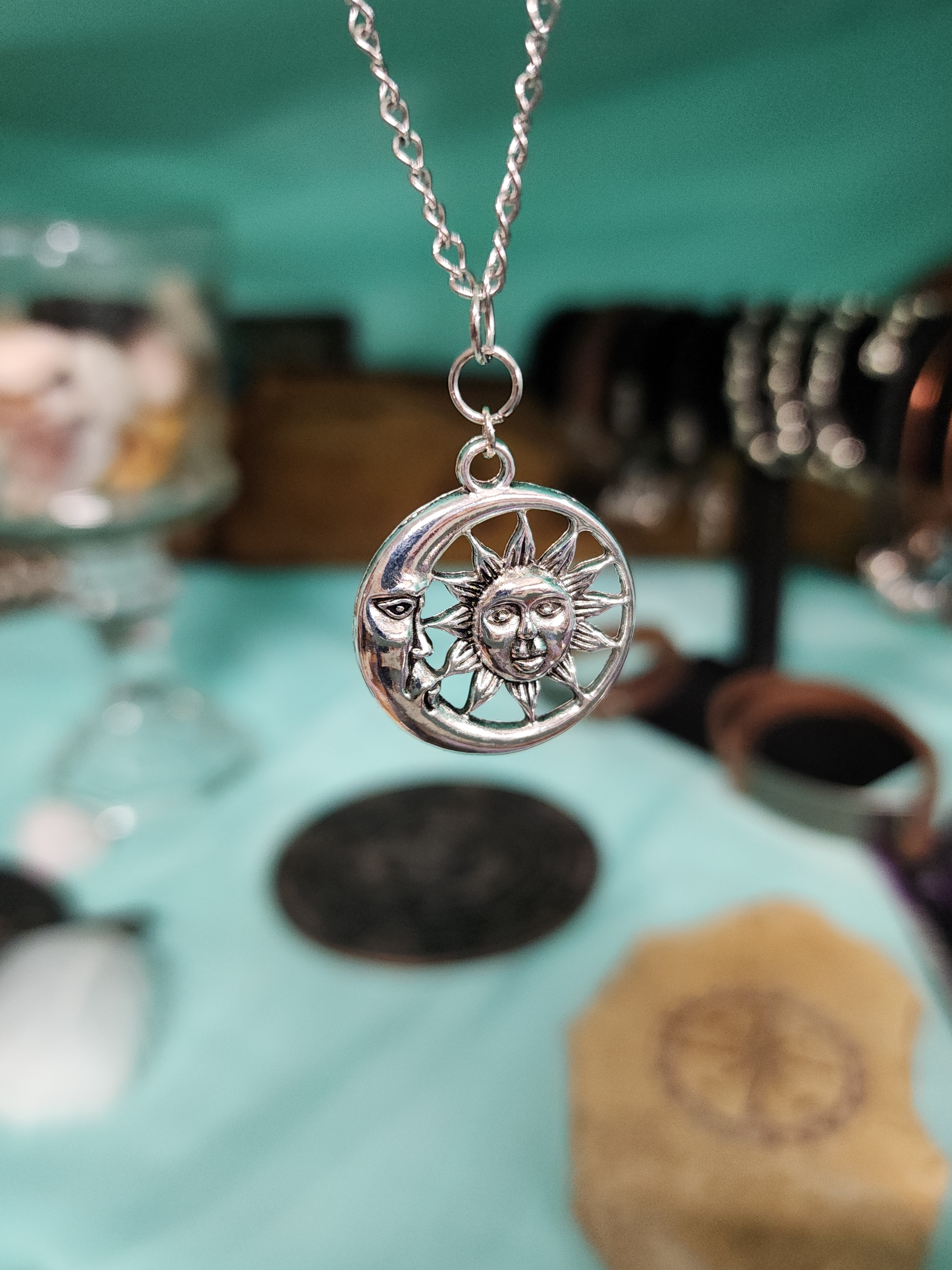 Sun and Moon Pendant on Stainless Steel Chain