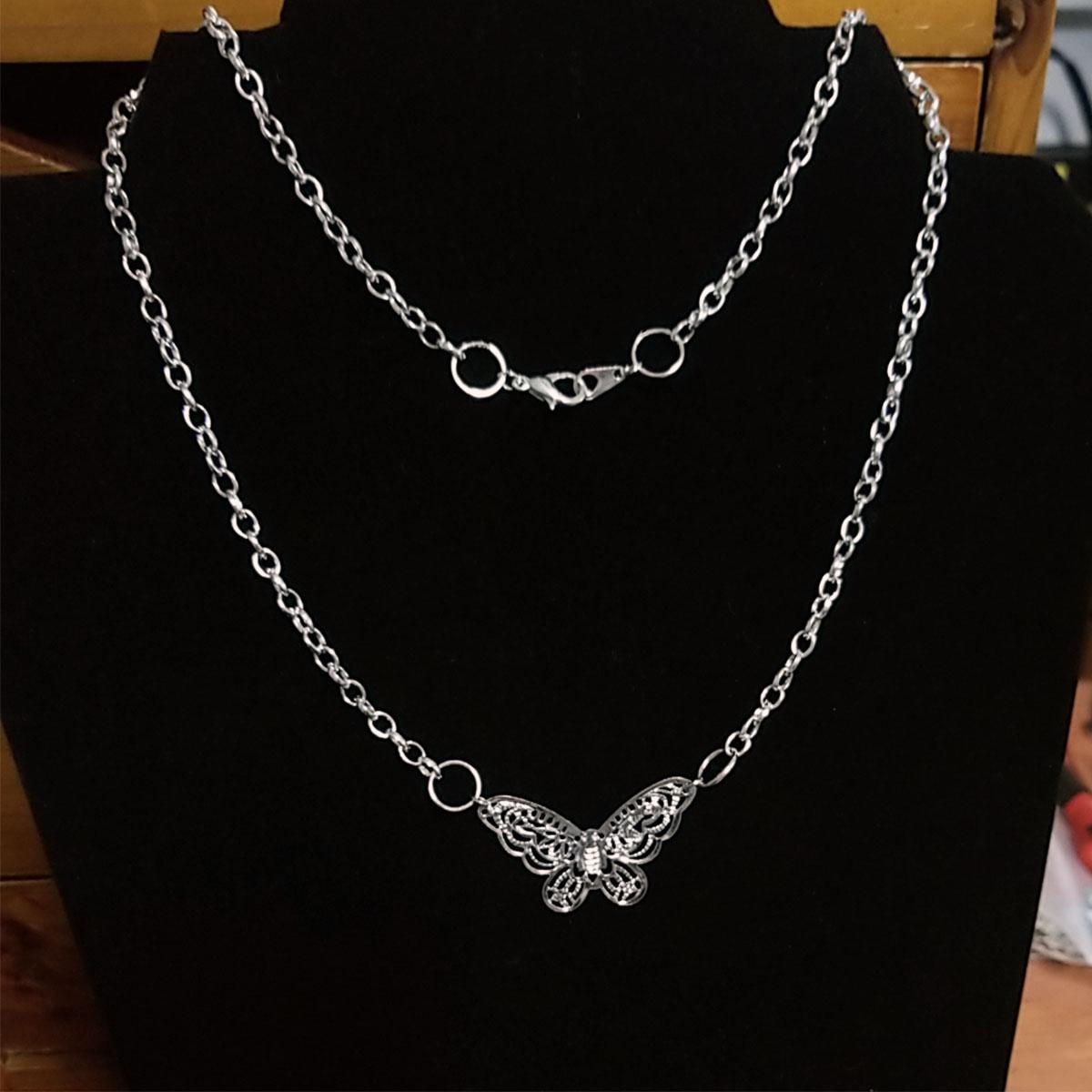 Stainless Steel Filigree Butterfly Necklace