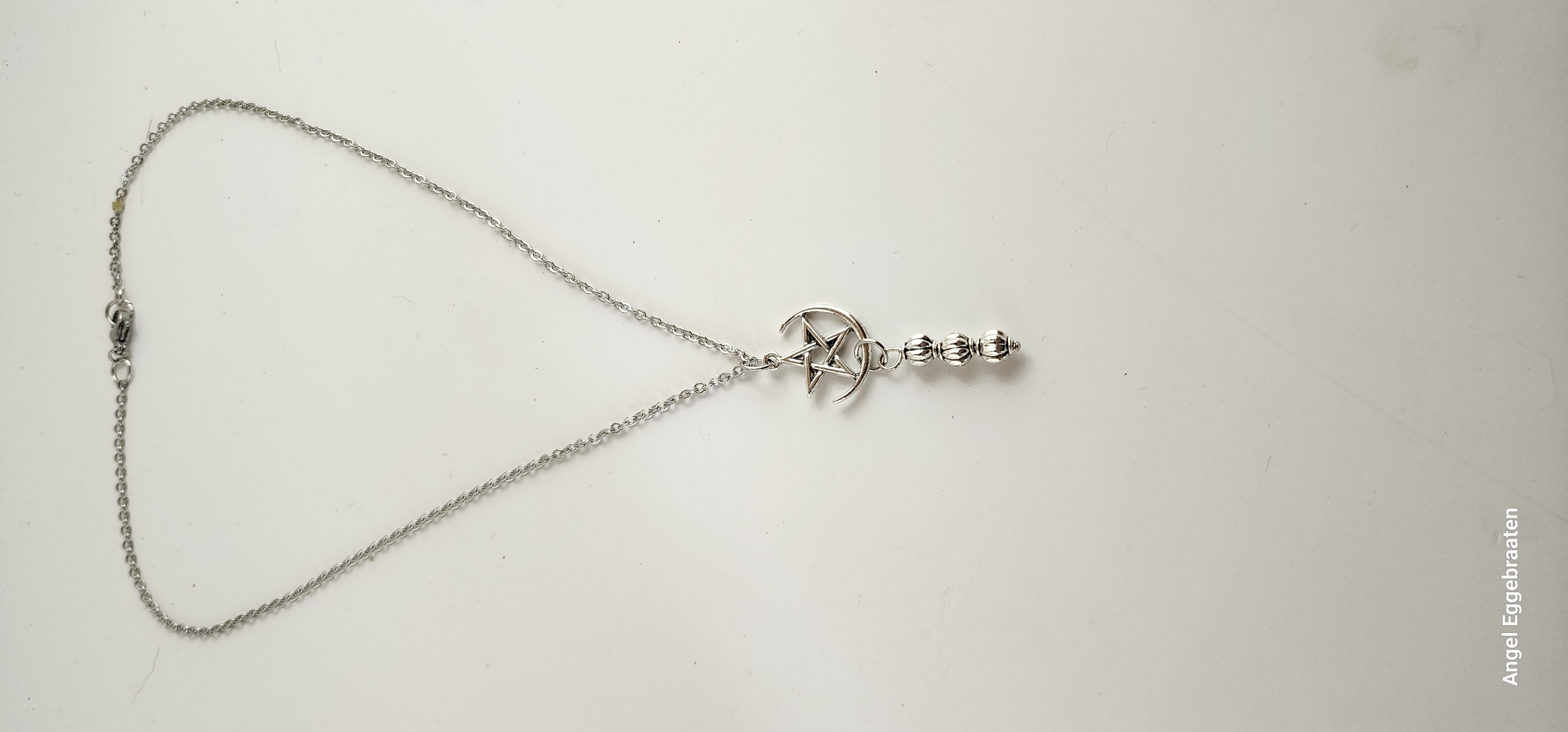 Stainless Steel Pentagram and Crescent Moon Beaded Pendant