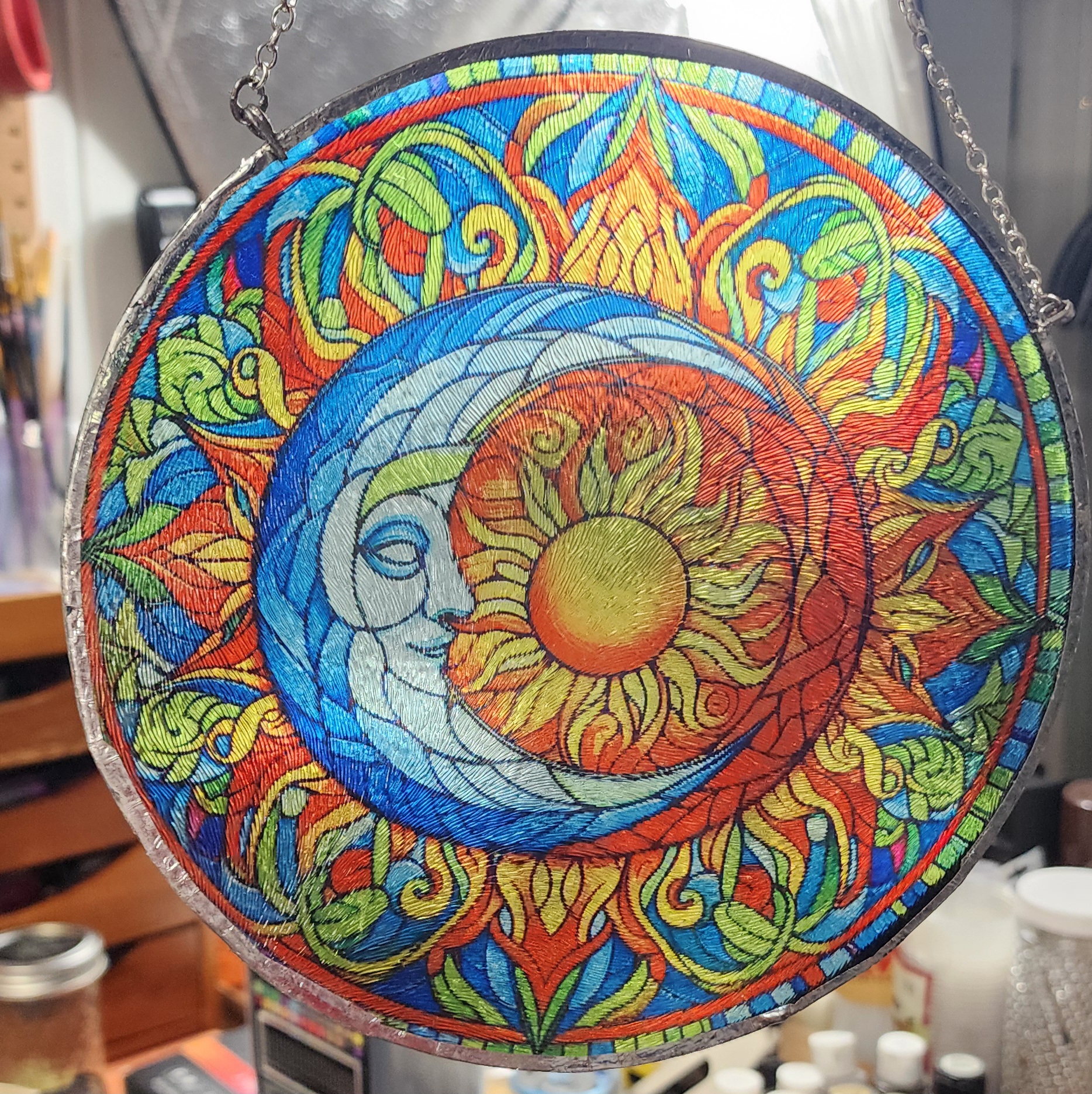 For the Sun So Loved the Moon Celtic Inspired Stained Glass Light Catcher