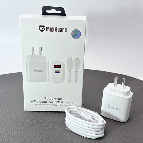 Maxguard PD 45W wall charger with Type-C to C and Type-C to Lightning   45PDLC 45PDLCC