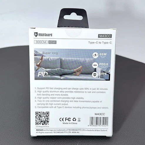 Maxguard 3m 65W Type-C to C cable M43CC