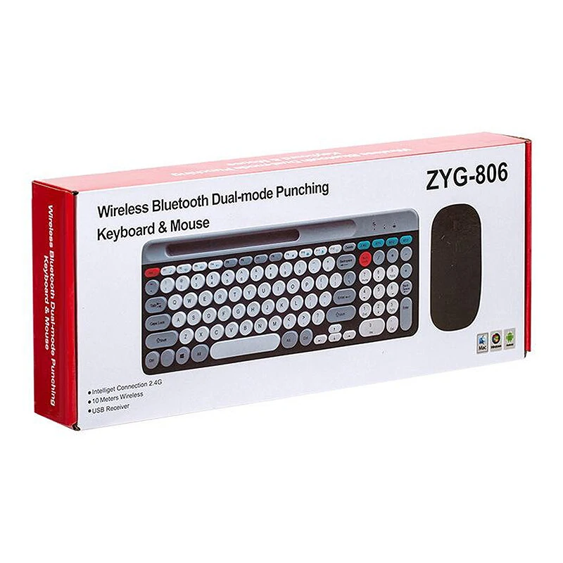 ZYG-806 Mini Wireless Punk Keyboard Mouse Set 2.4G+BT Dual Mode Keyboard and Mouse Combo for Tablet Phone Computer Office Home - Black