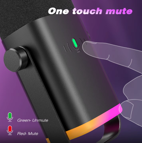 Ampligame AM8 Dynamic Gaming Microphone with Touch Mute & Headphone Jack for PC, PS5/PS4