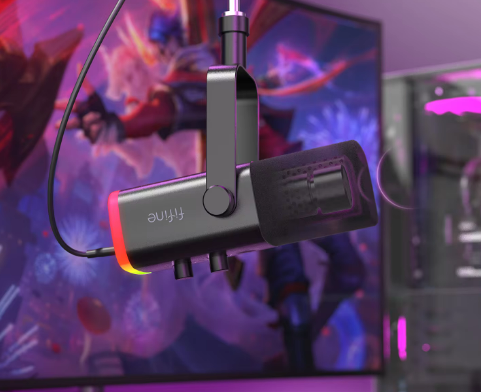 Ampligame AM8 Dynamic Gaming Microphone with Touch Mute & Headphone Jack for PC, PS5/PS4