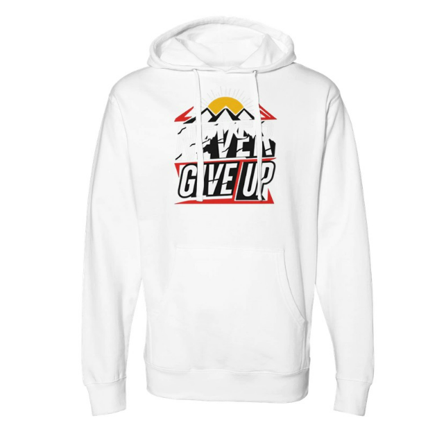 Hoodie with 'Never Give Up' Print Midweight Hood Sweatshirt