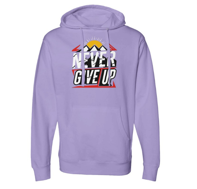 Hoodie with 'Never Give Up' Print Midweight Hood Sweatshirt