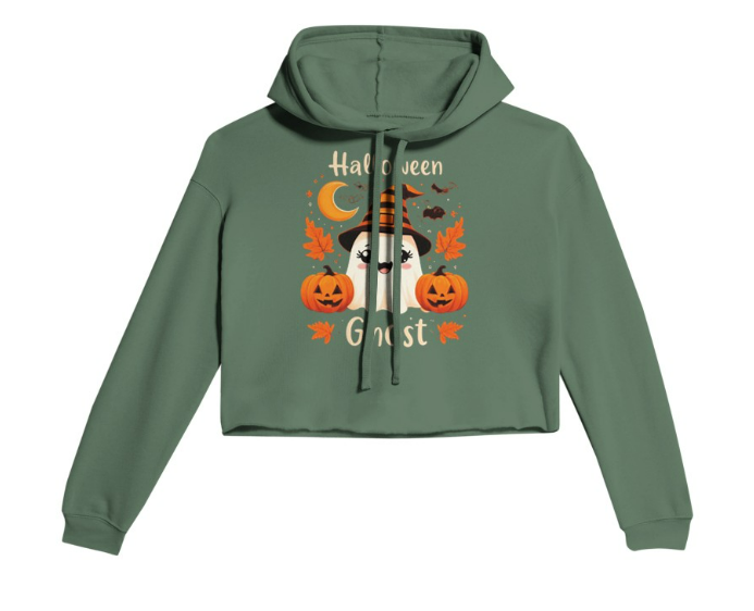 Cute Halloween Ghost Women Crop Hoodie