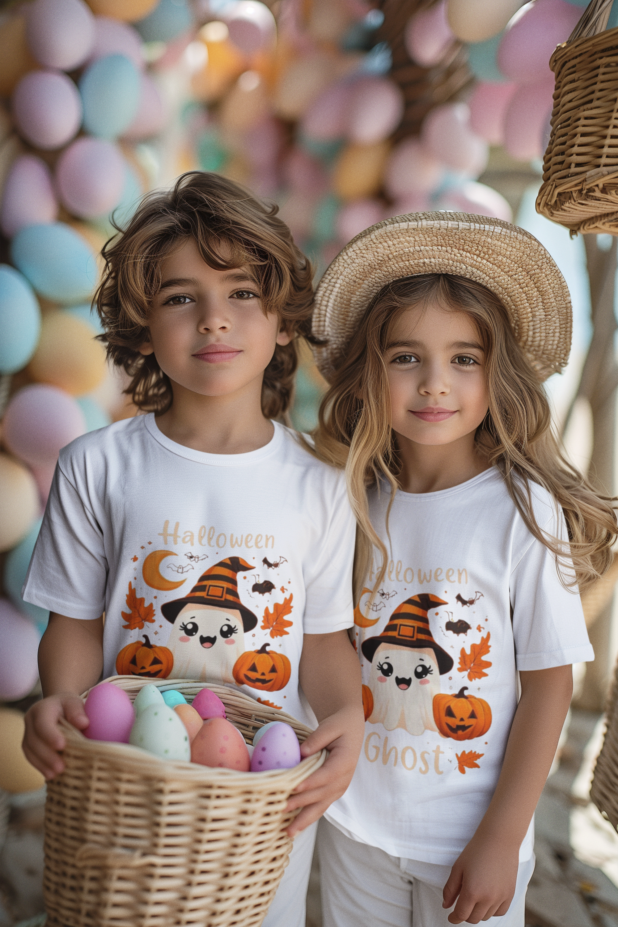 Cute Halloween Ghost T-Shirt Classic Kid Crewneck T Shirt