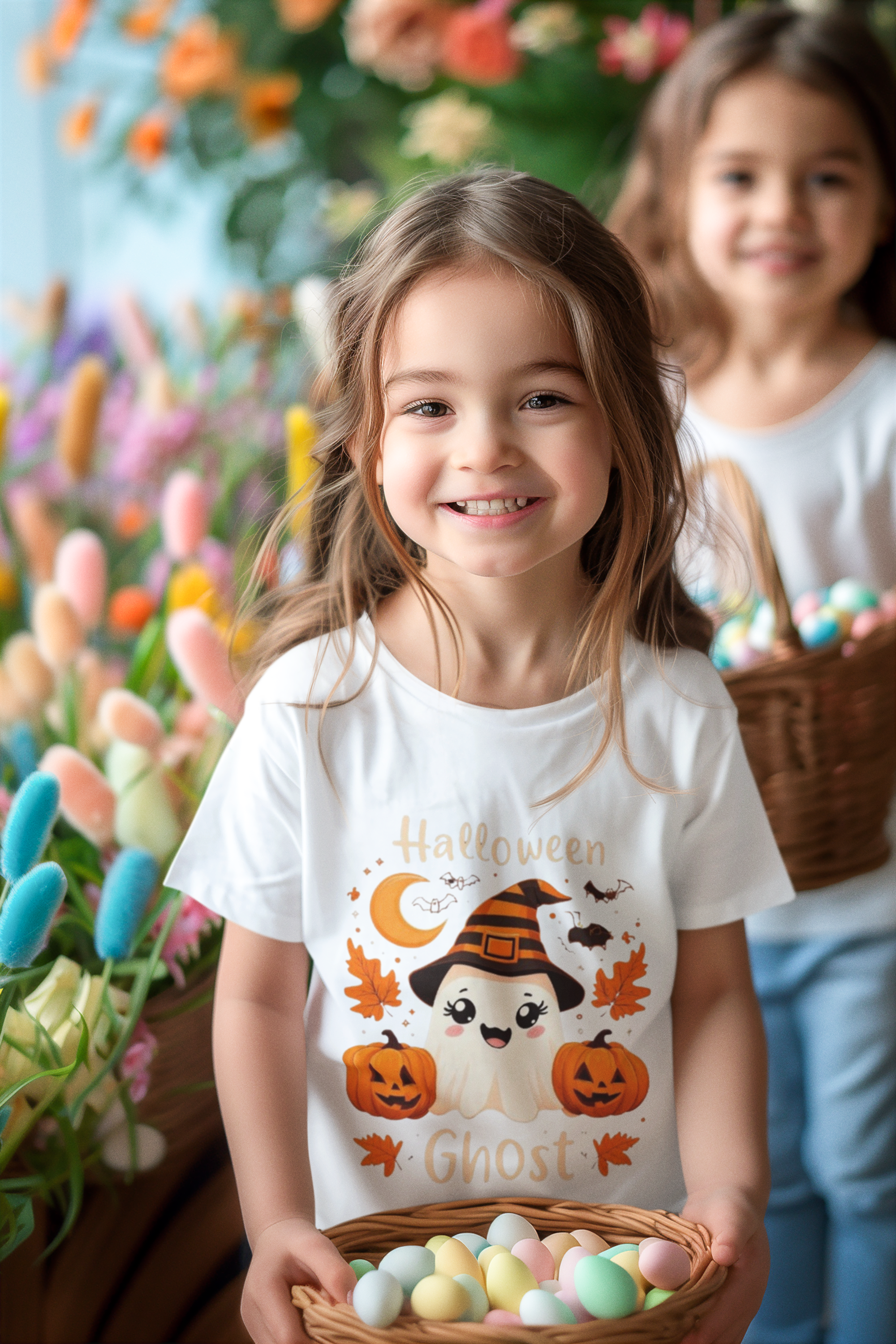 Cute Halloween Ghost T-Shirt Classic Kid Crewneck T Shirt