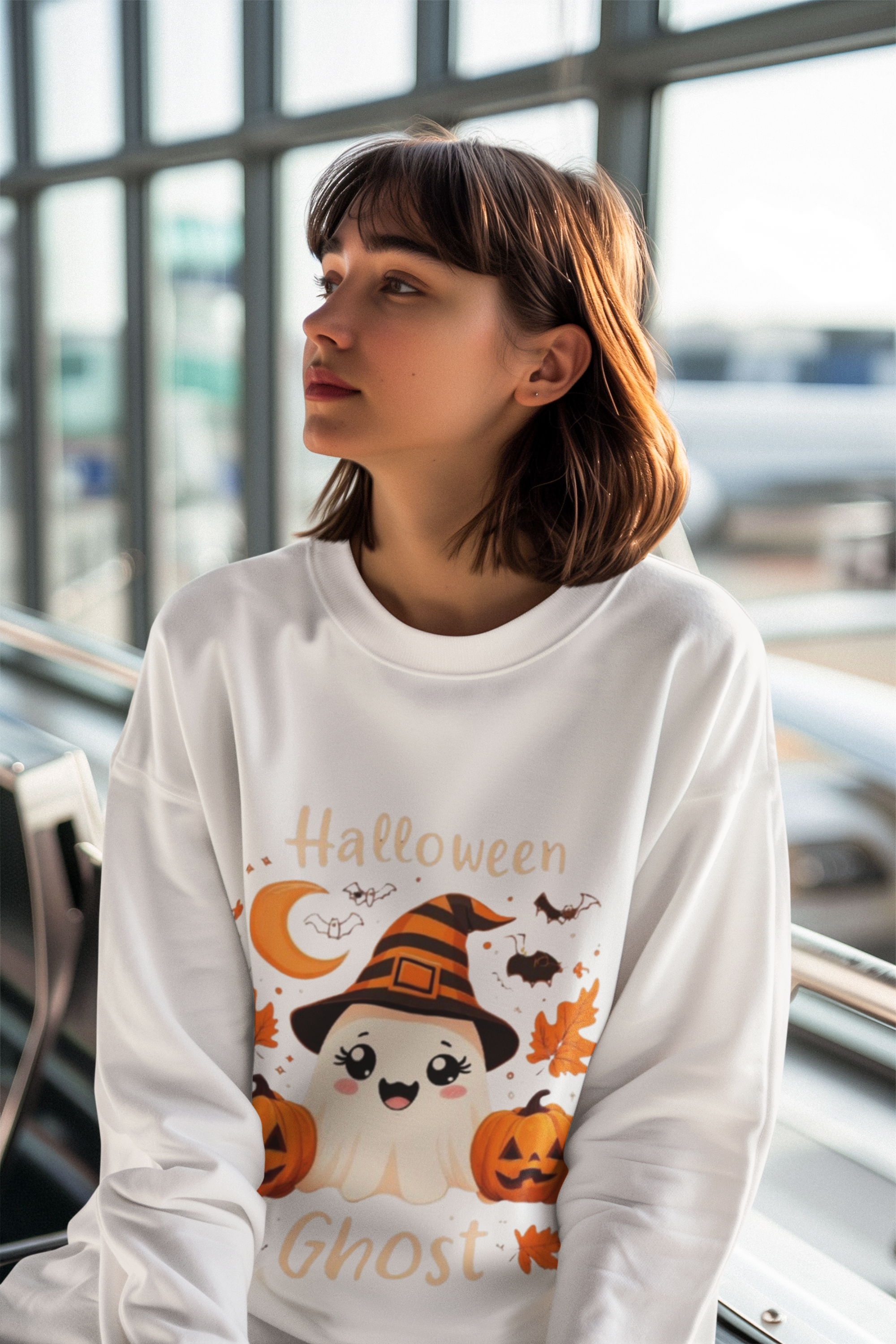 Cute Halloween Ghost Sweatshirt Premium Unisex Crewneck Sweatshirt