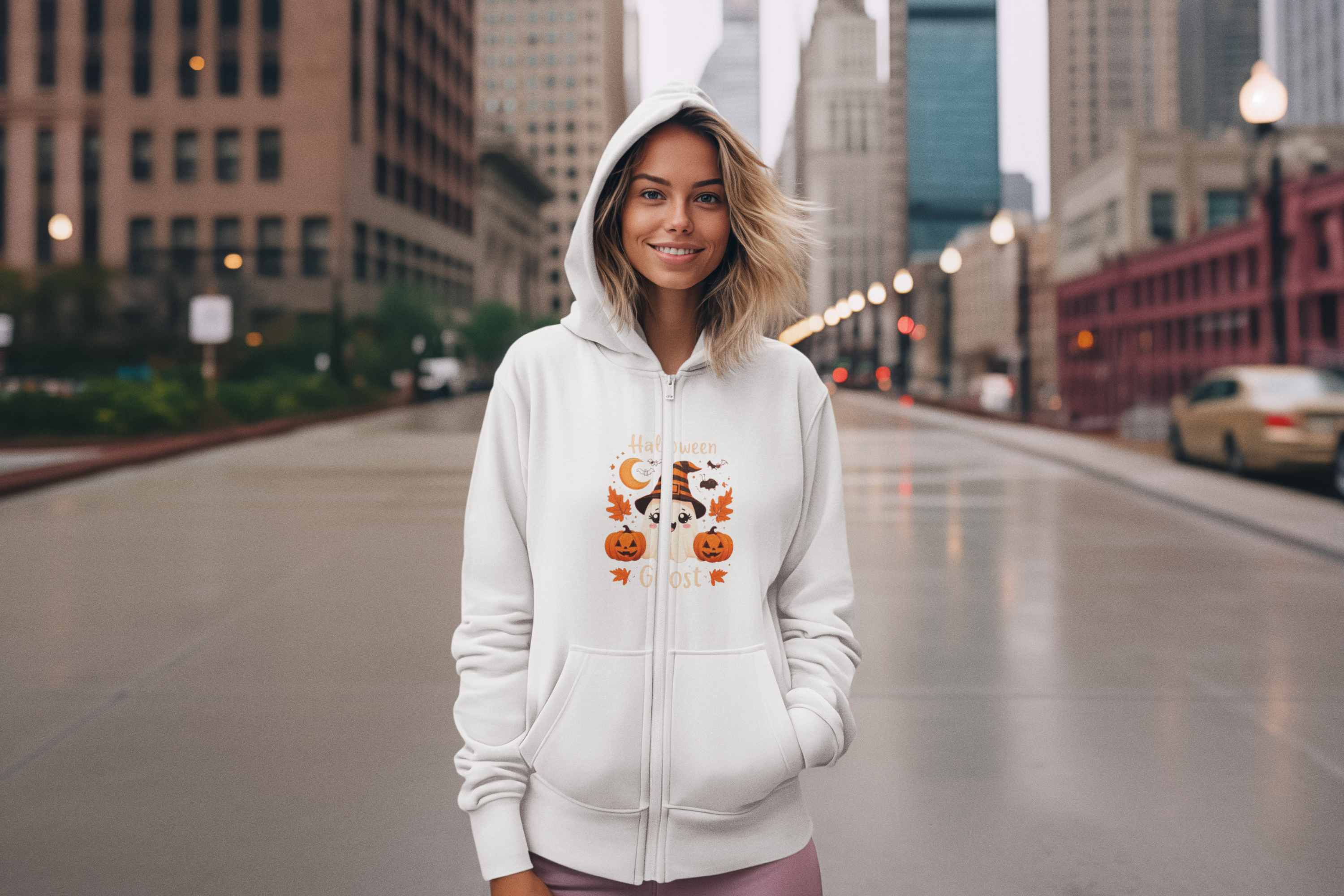 Cute Halloween Ghost Hoodie Premium Unisex Zip Hoodie
