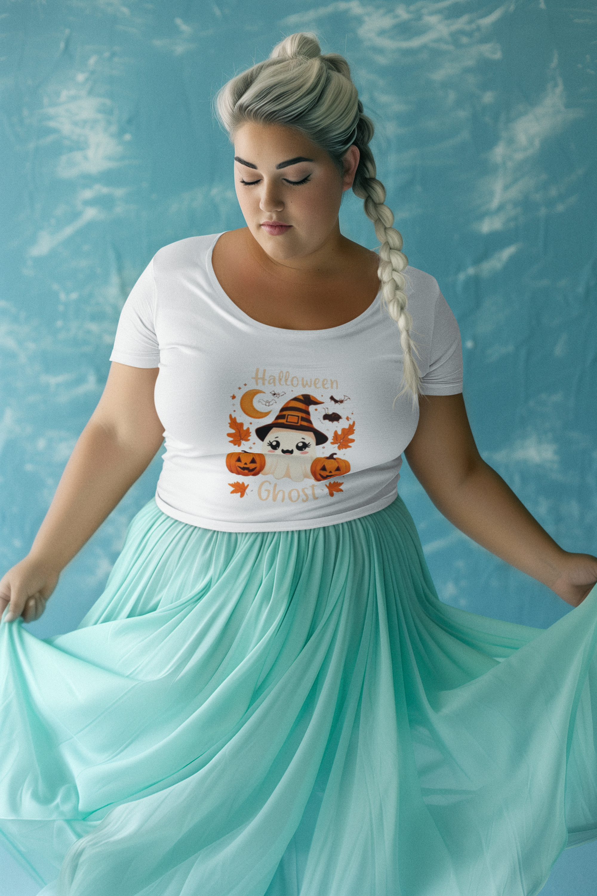 Cute Halloween Ghost T-Shirt Premium Women Crewneck T Shirt