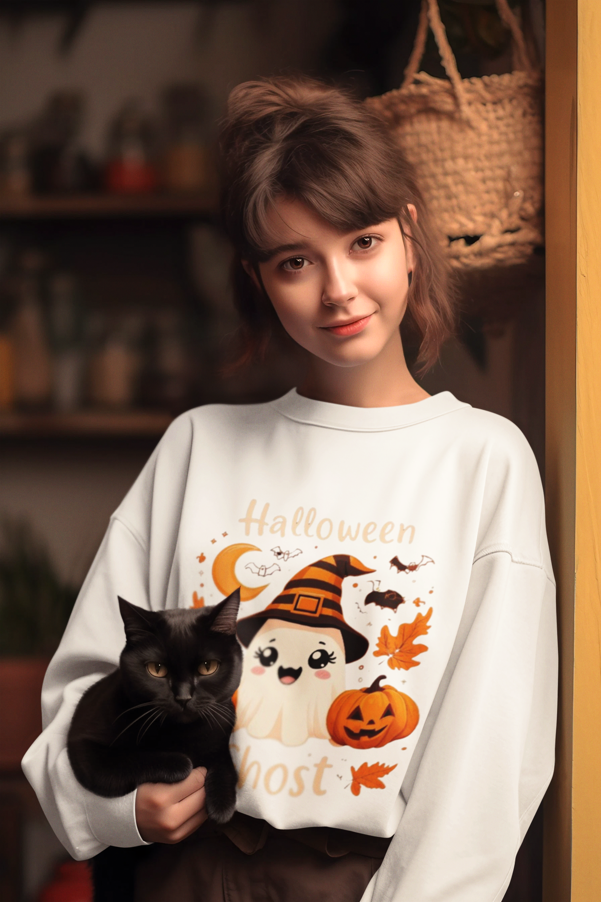 Cute Halloween Ghost Sweatshirt Premium Unisex Crewneck Sweatshirt