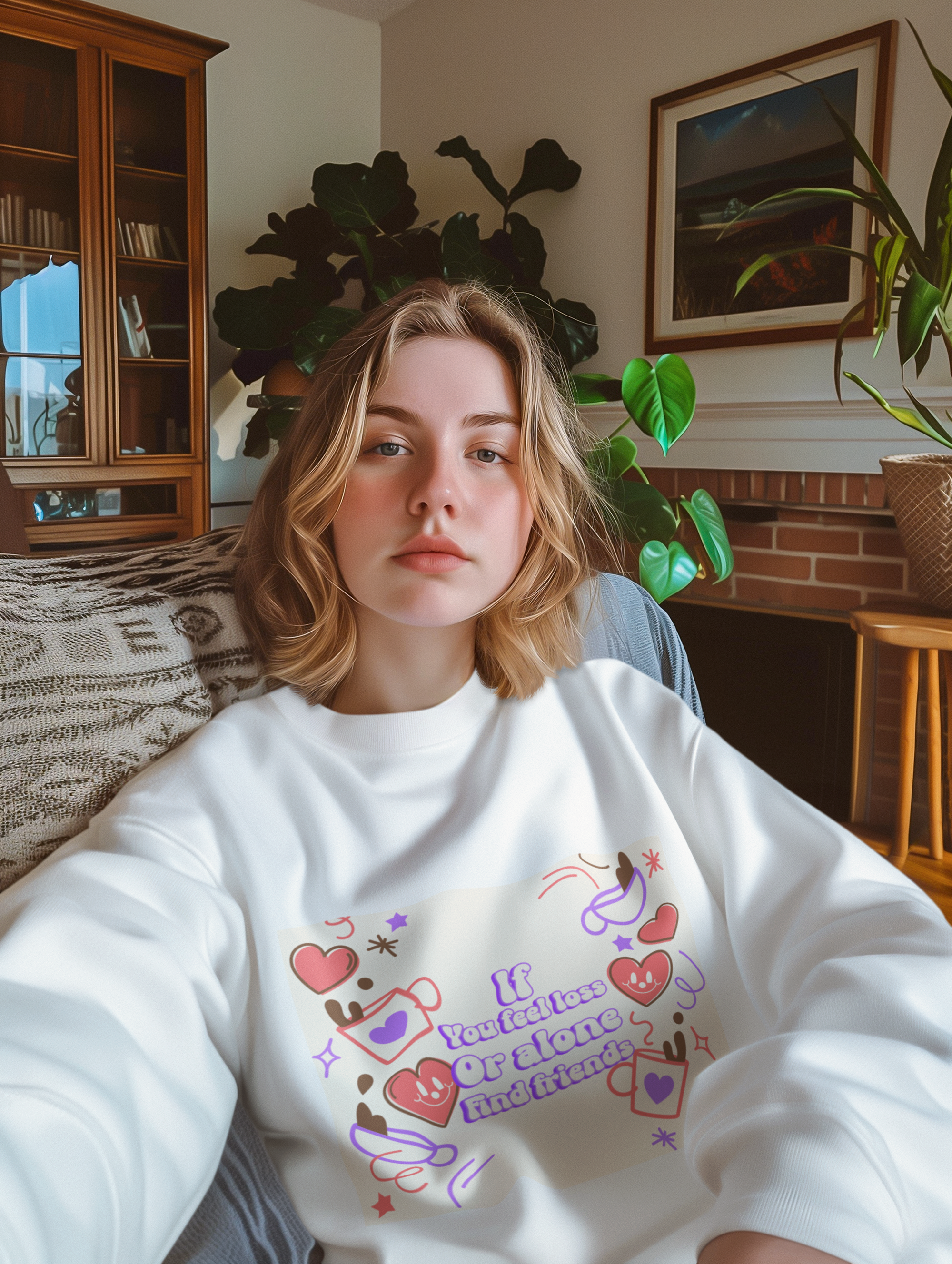 If You Feel Loss Or Alone Find Friend White Graphic Hoodie