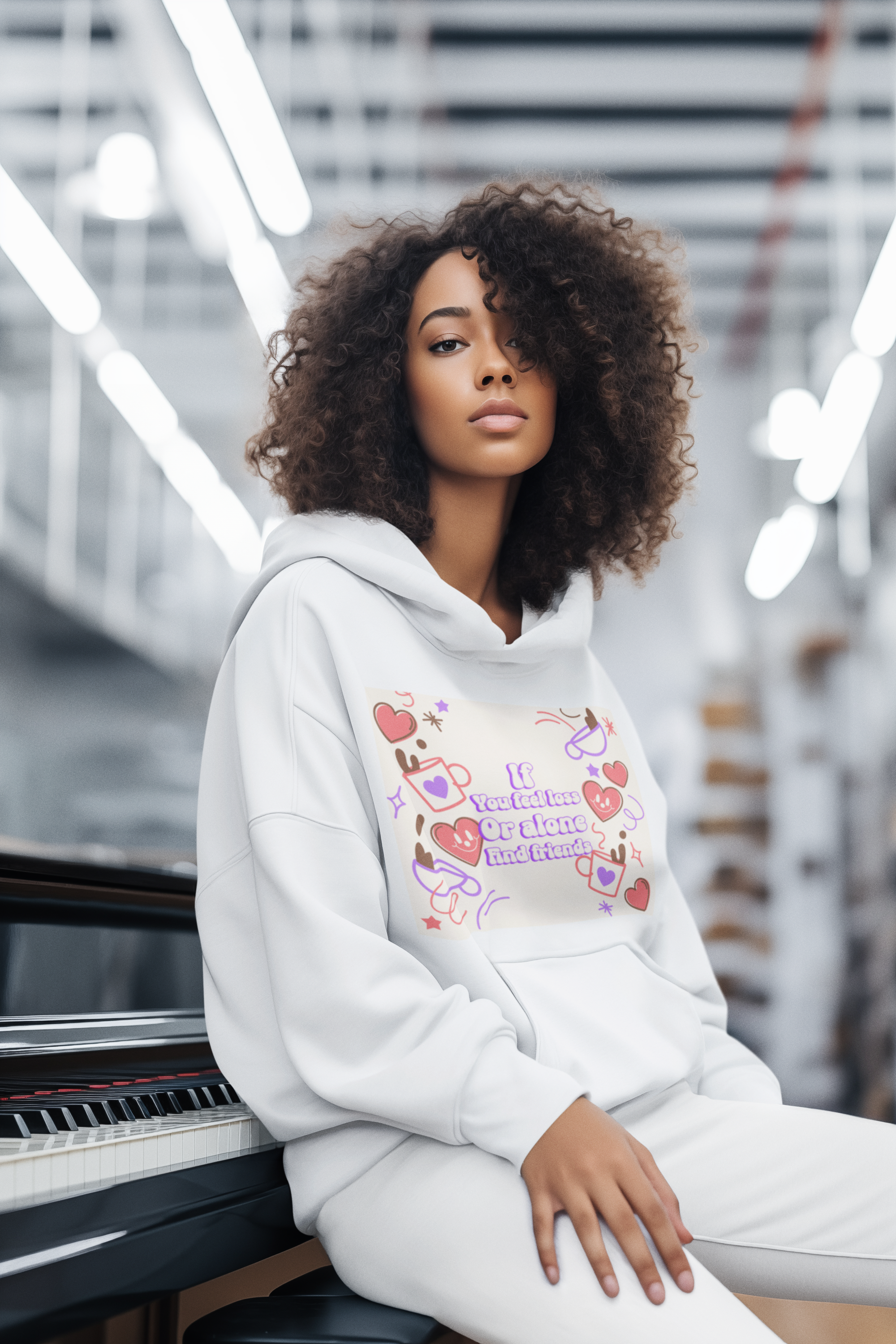 If You Feel Loss Or Alone Find Friend White Graphic Hoodie