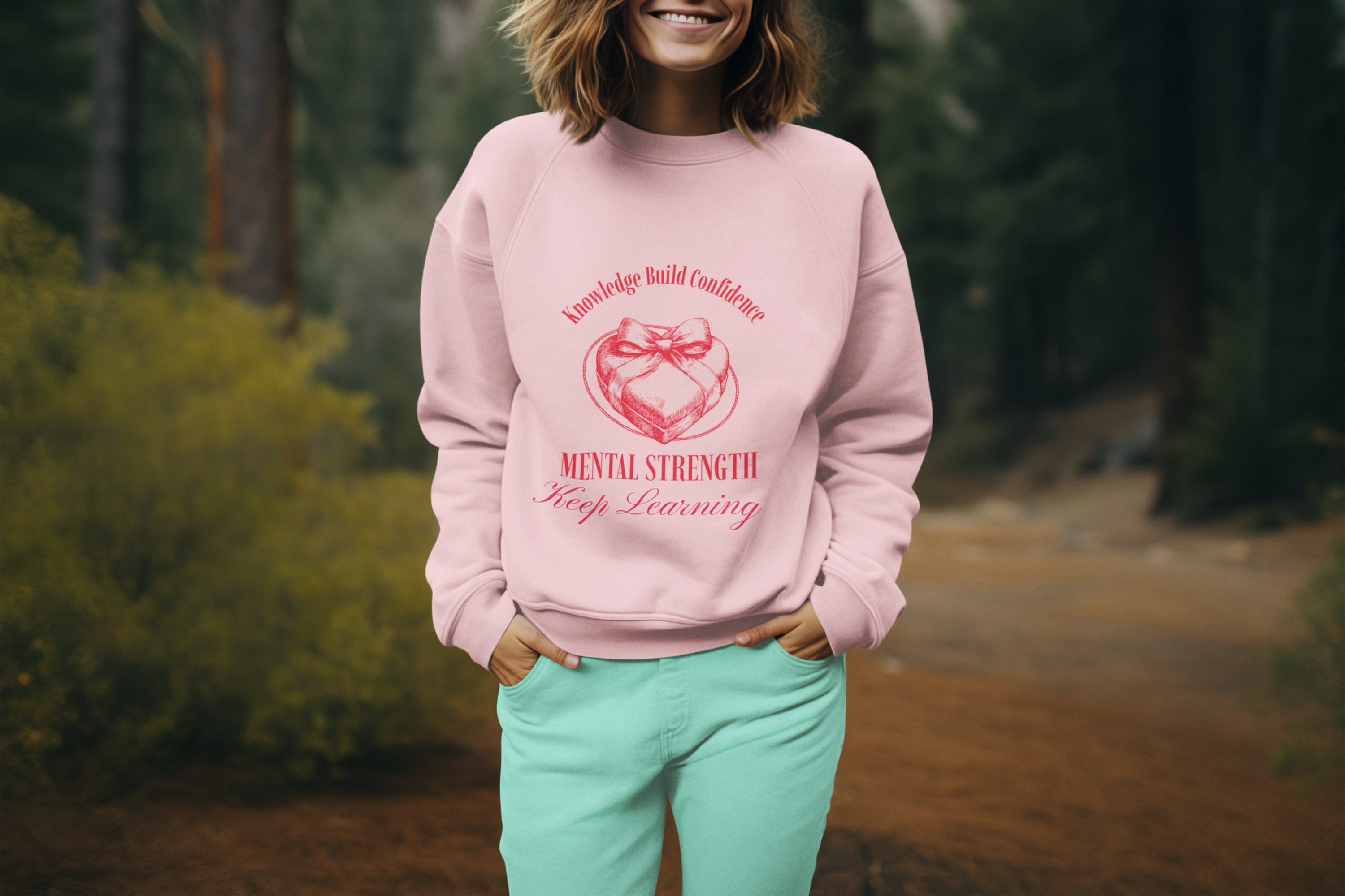 Knowledge Build Confidence Pink Inspirational Sweatshirt