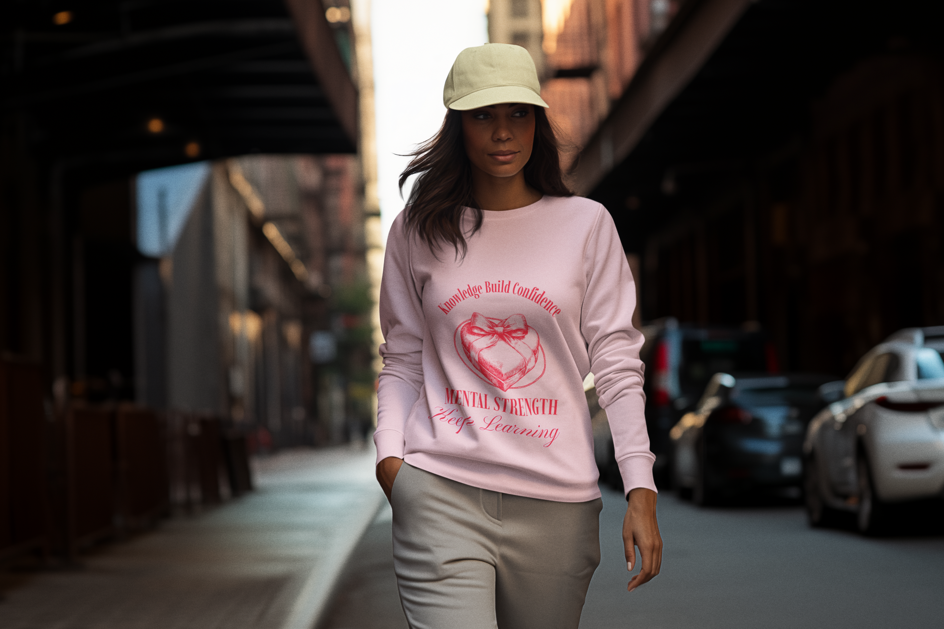 Knowledge Build Confidence Pink Inspirational Sweatshirt