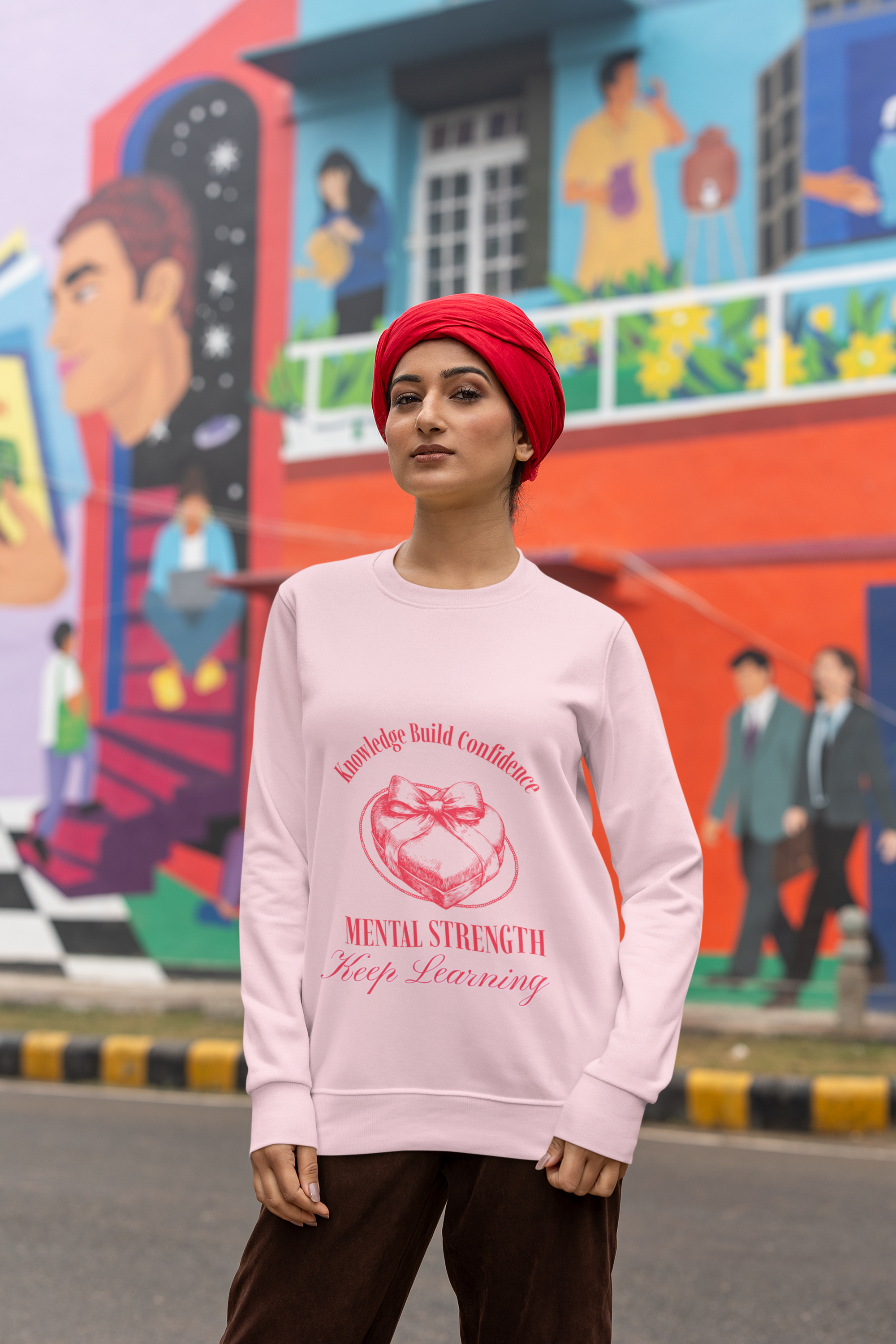 Knowledge Build Confidence Pink Inspirational Sweatshirt