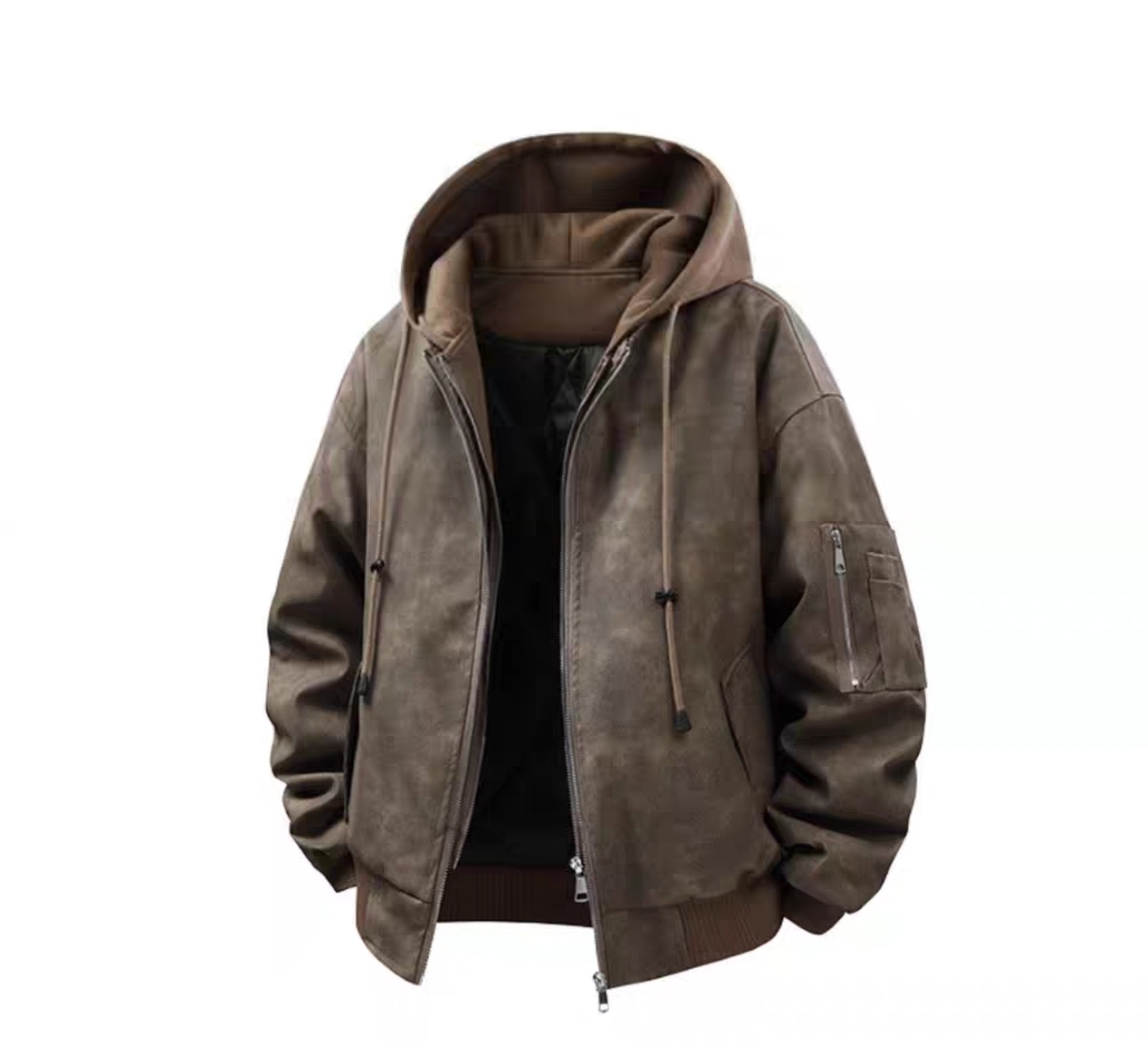 Brown Hooded Leather Jacket