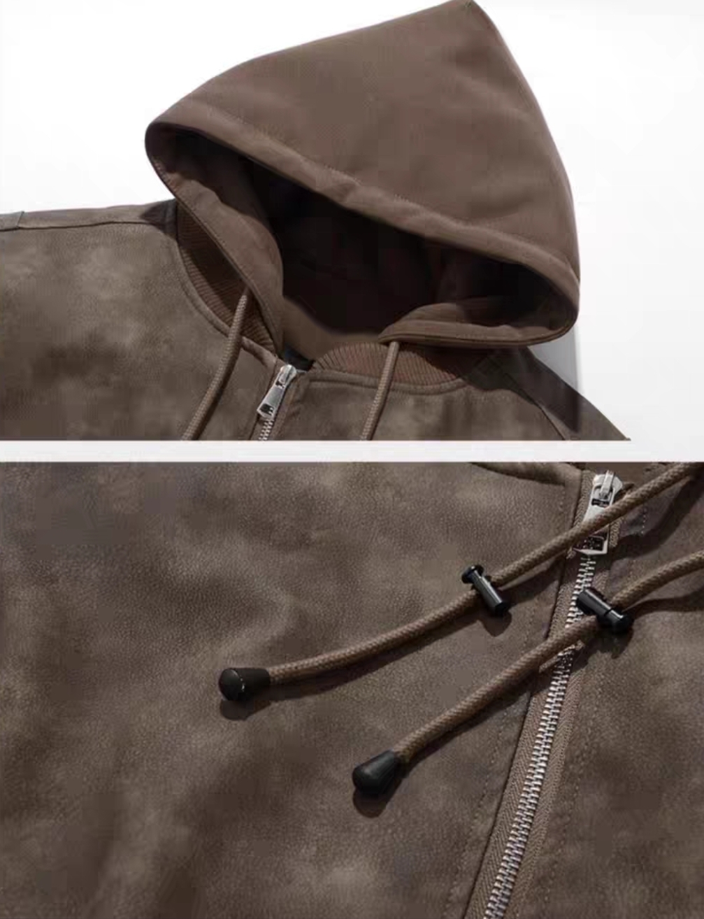 Brown Hooded Leather Jacket