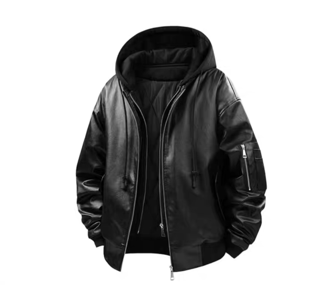 Brown Hooded Leather Jacket