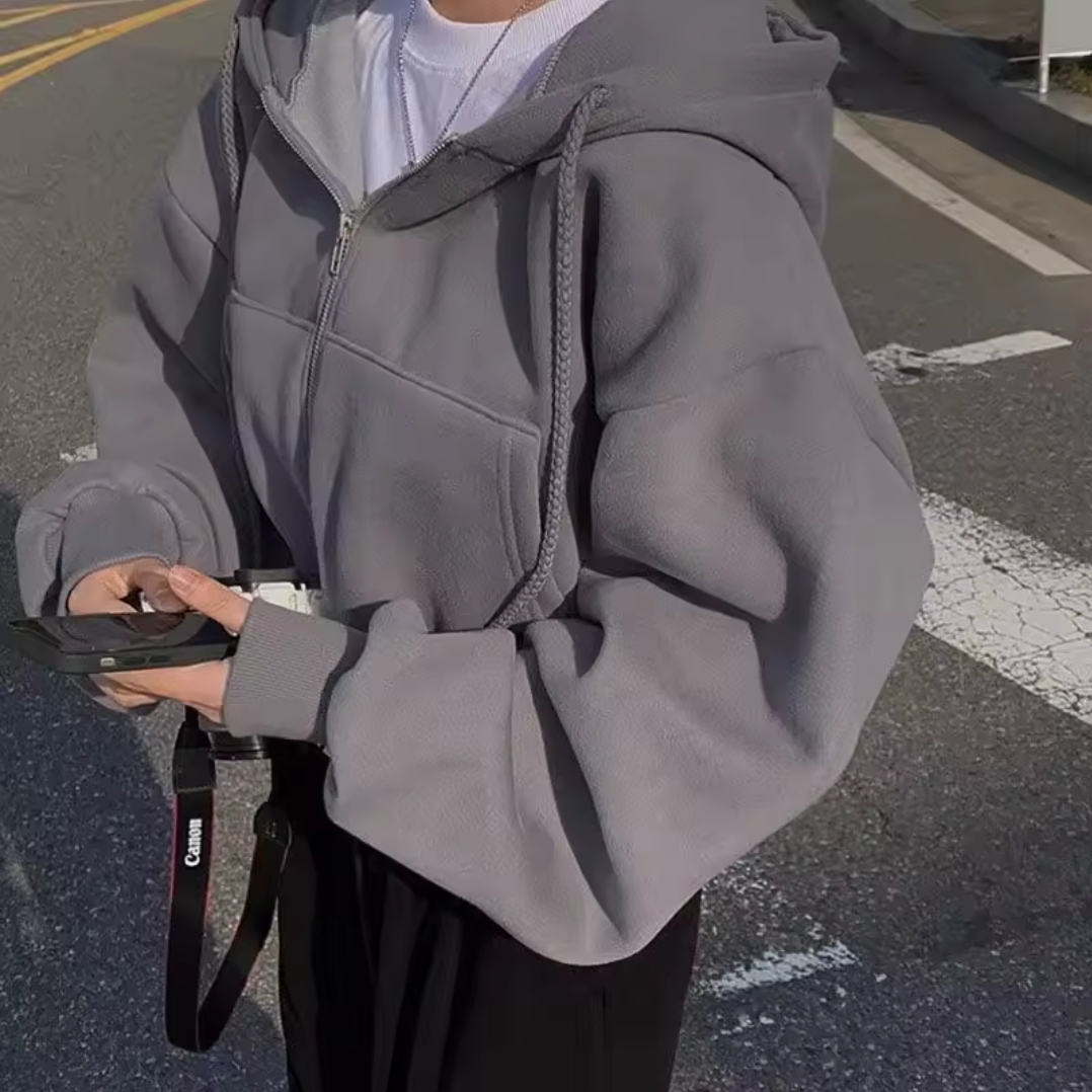 Beige Casual Hoodie Crop