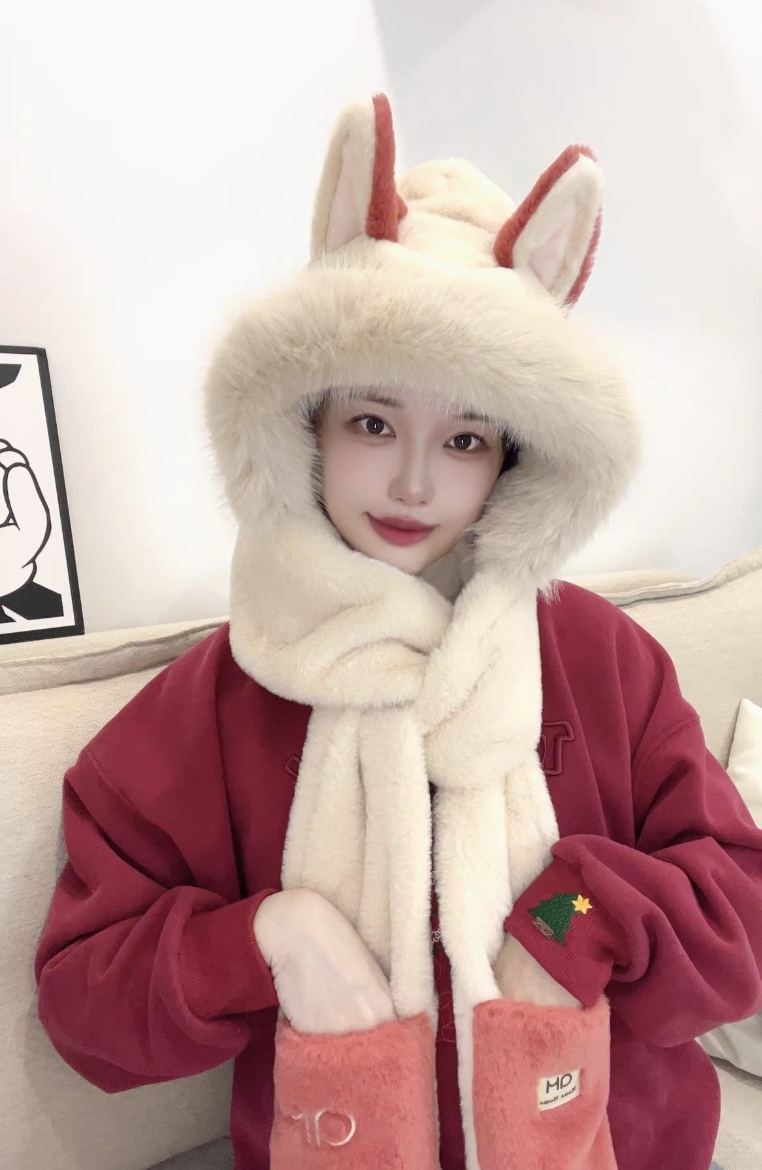 Winter Hooded Scarf with Cute Ears