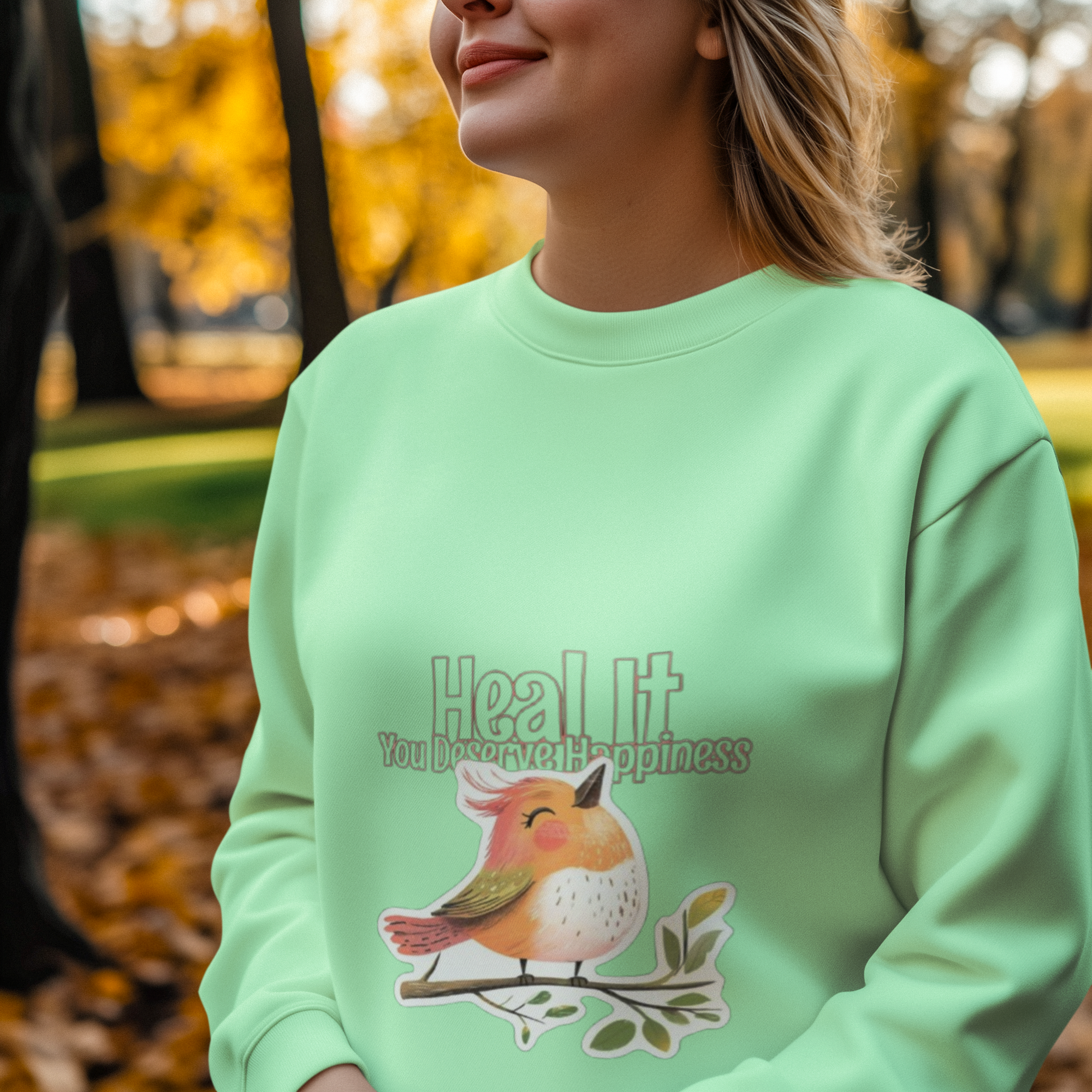 Green Sweatshirt with Bird Design