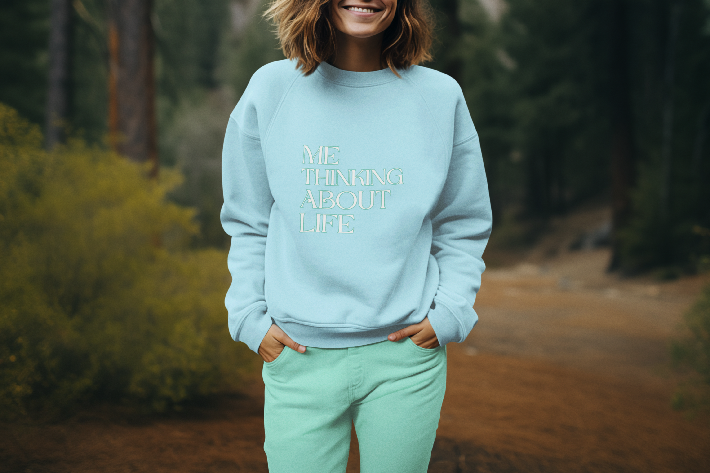 Me When Thinking About Life Light Blue Pullover Sweatshirt