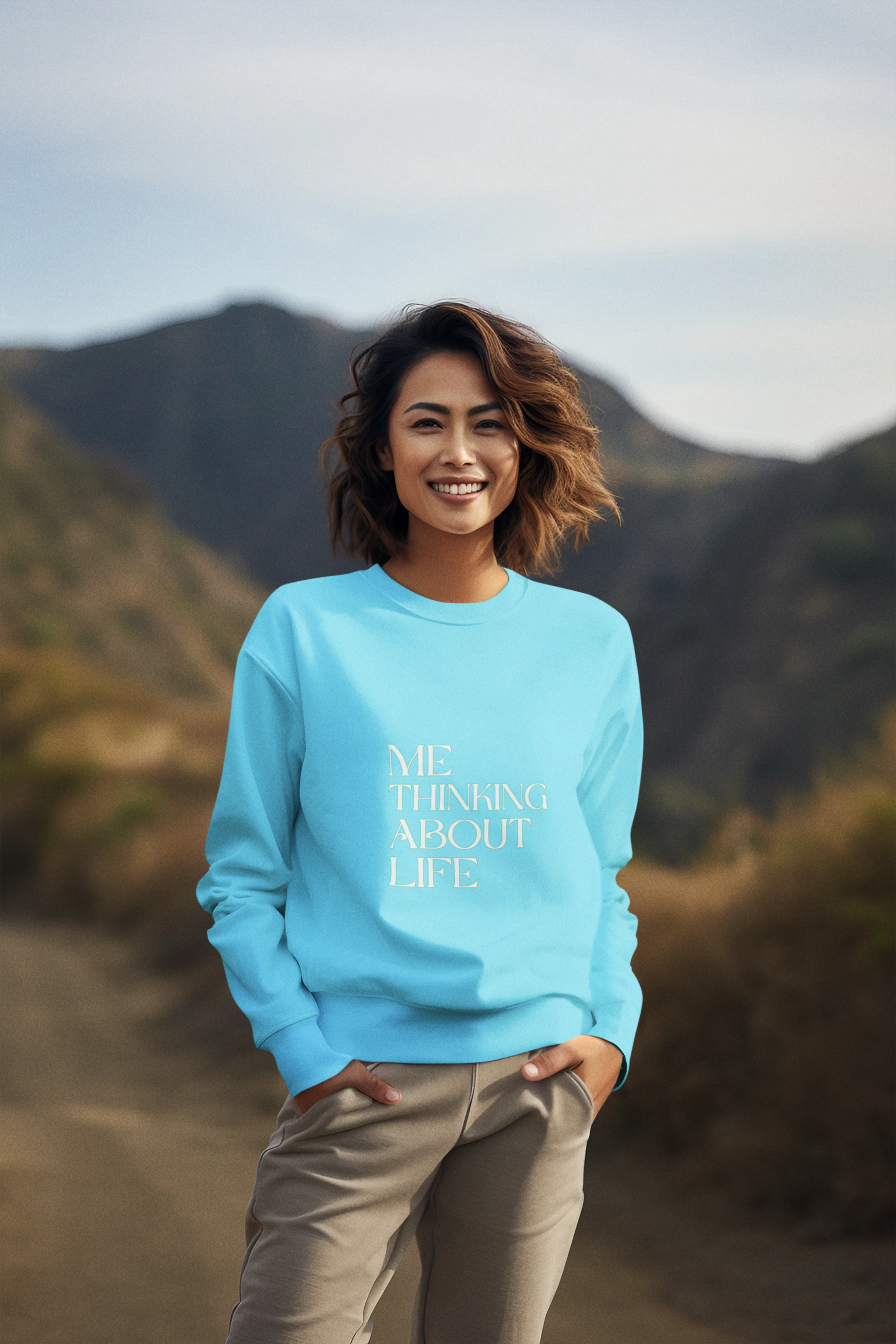 Me When Thinking About Life Light Blue Pullover Sweatshirt