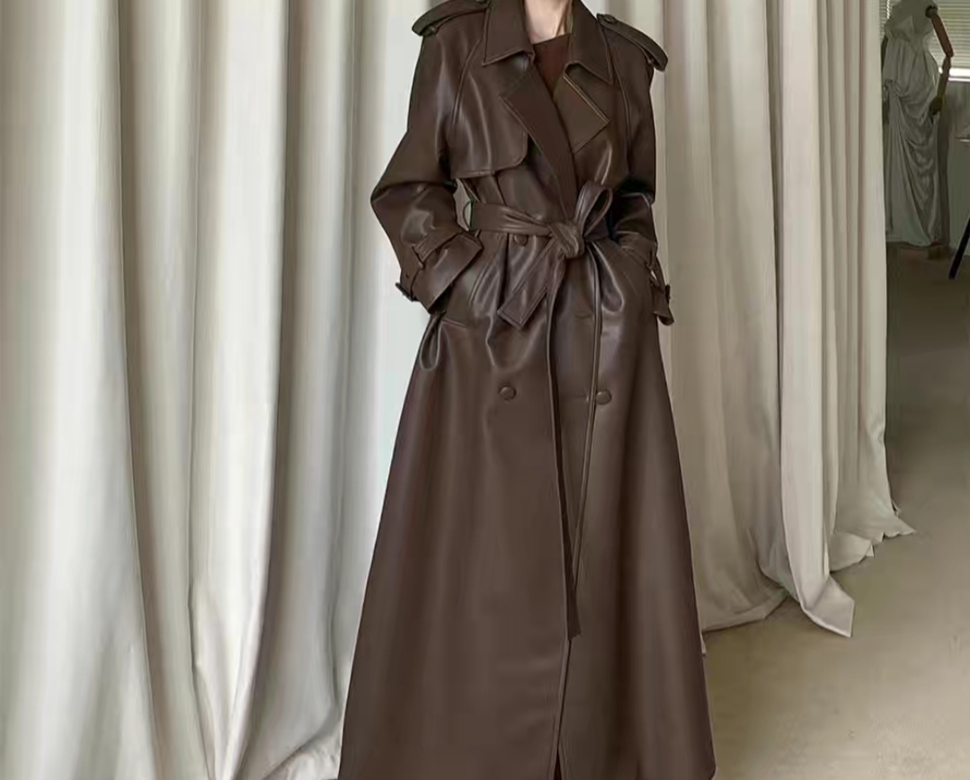 Brown Leather Trench Coat
