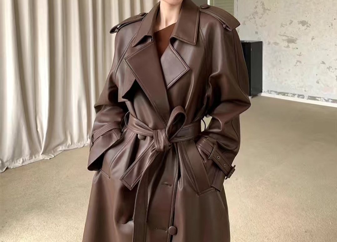 Brown Leather Trench Coat