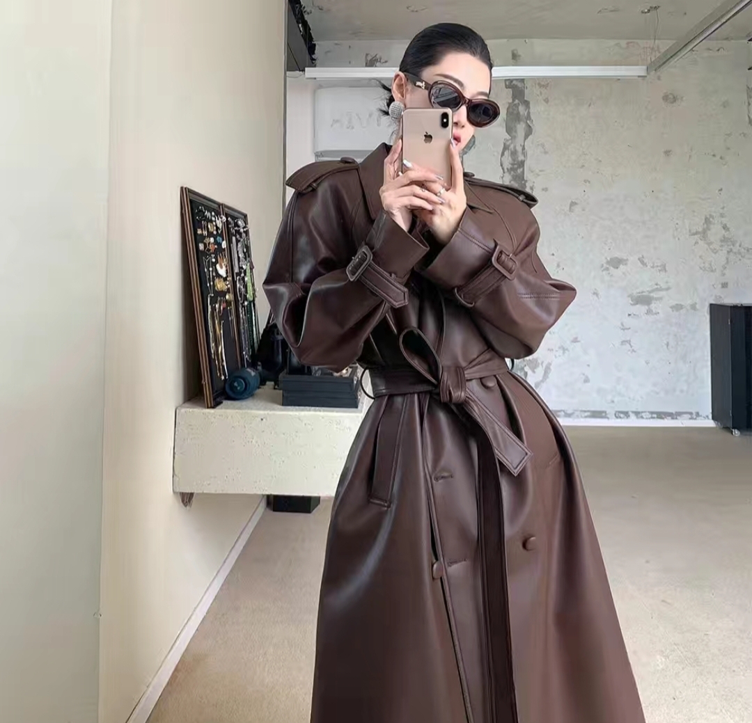 Brown Leather Trench Coat