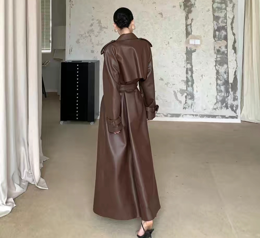 Brown Leather Trench Coat