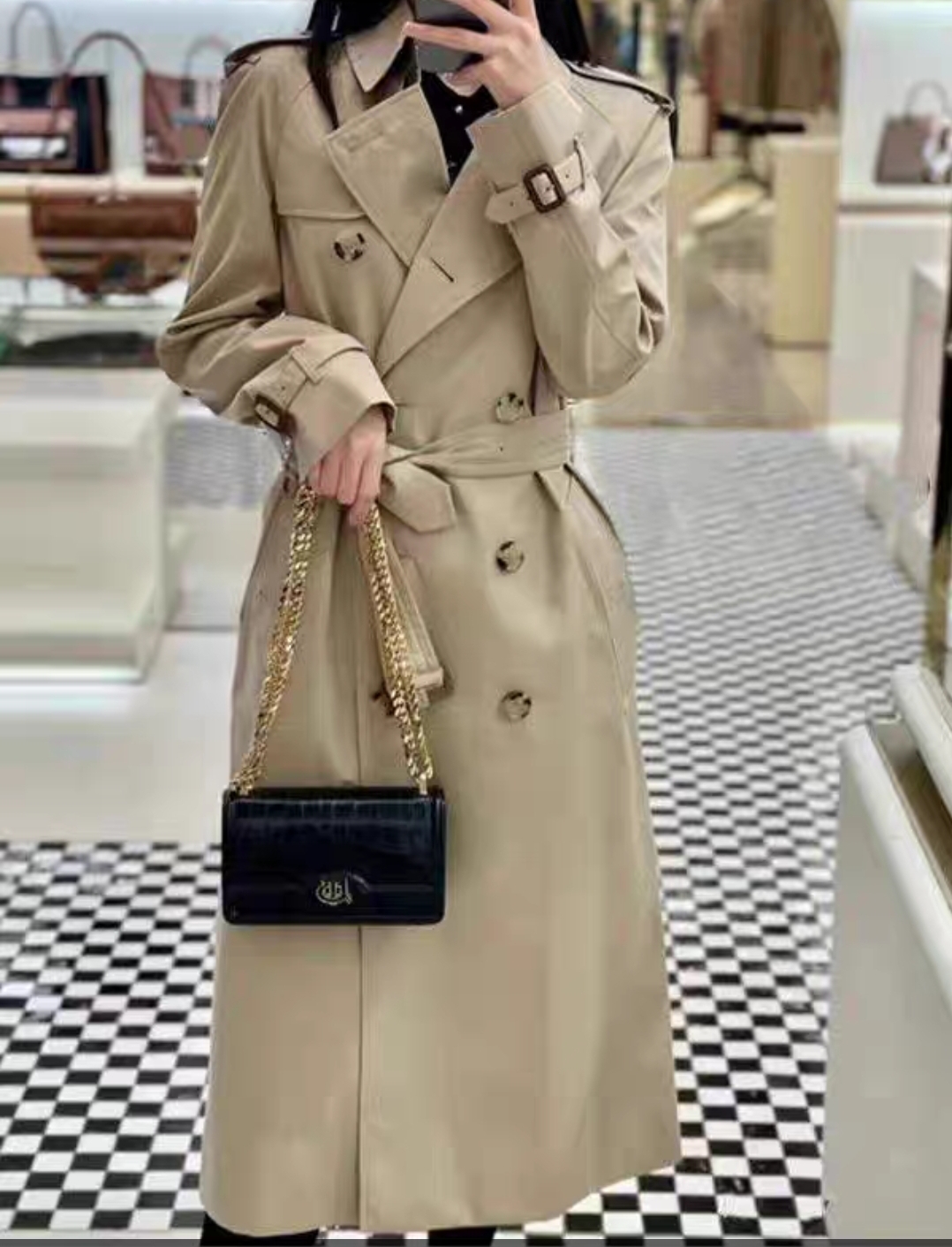 Beige Double-Breasted Trench Coat