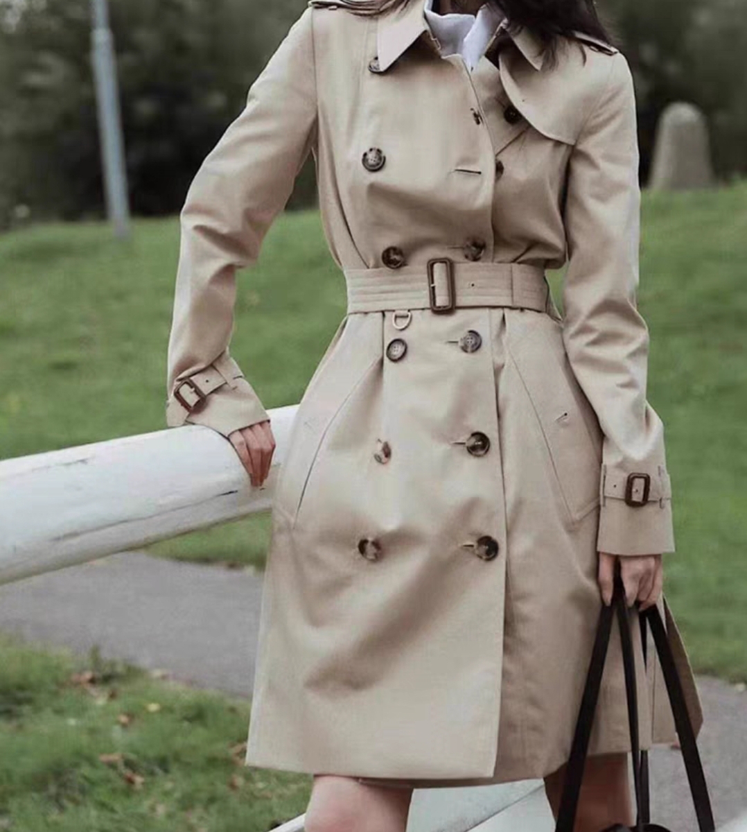 Beige Double-Breasted Trench Coat