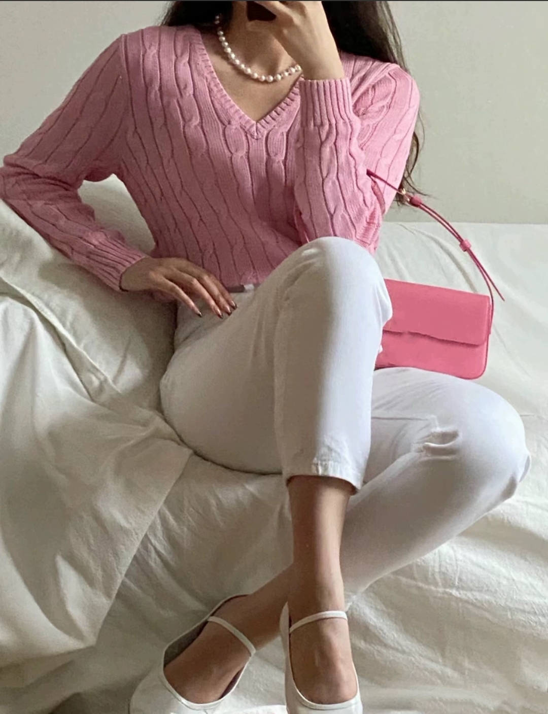 Women's White Cable Knit Sweater