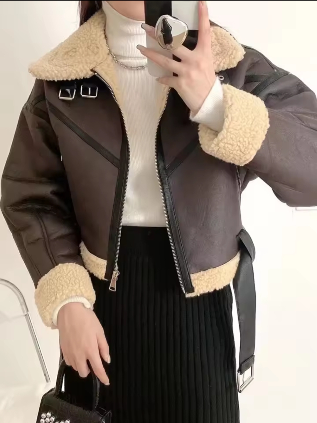 Women's Faux Leather Aviator Jacket