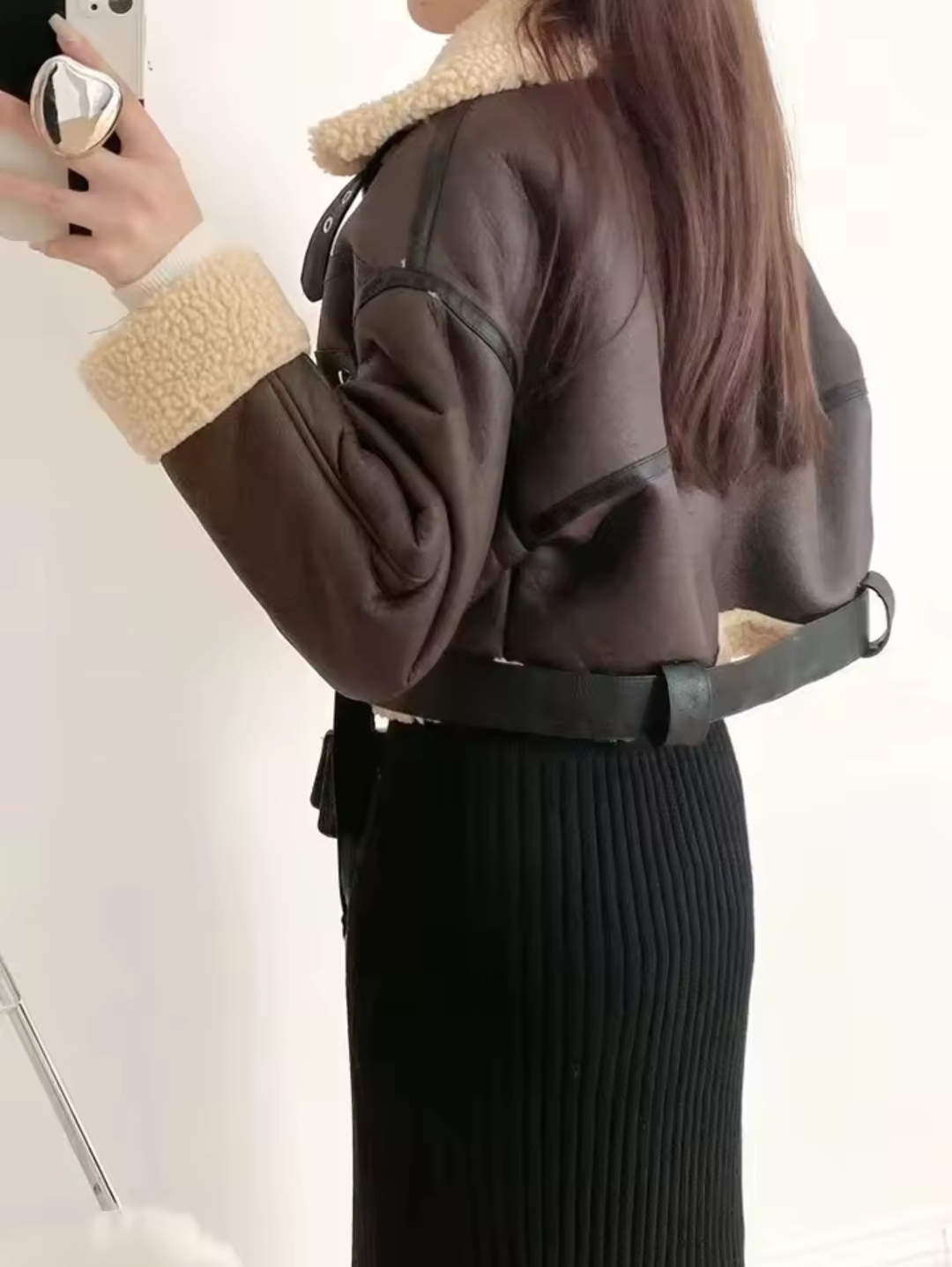 Women's Faux Leather Aviator Jacket