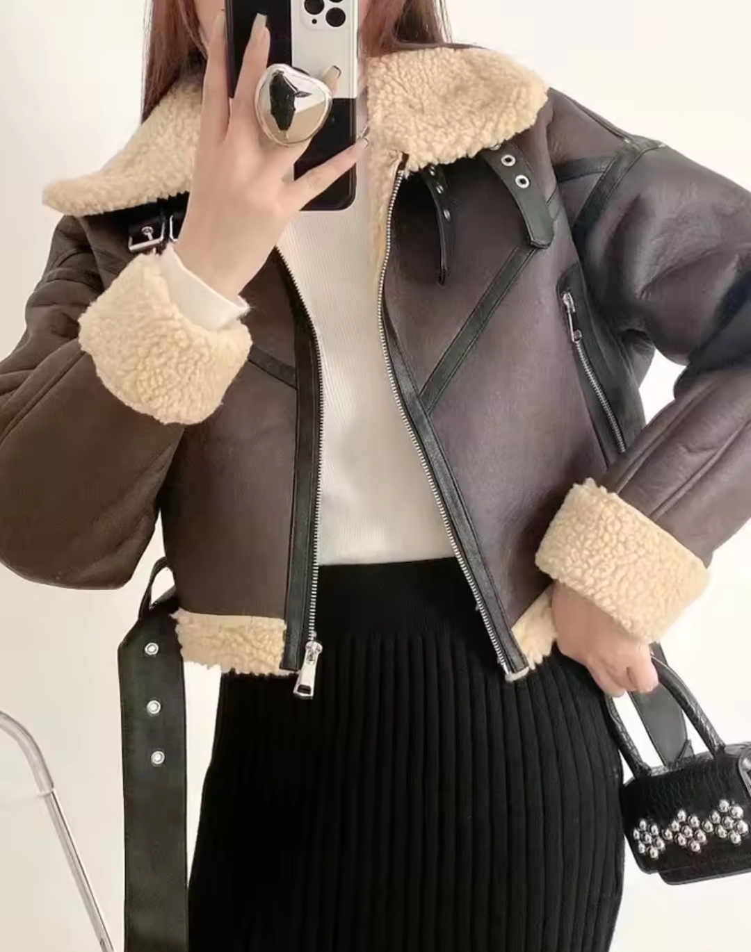 Women's Faux Leather Aviator Jacket