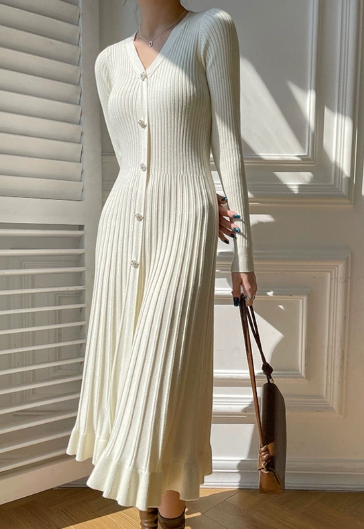 Timeless Charm: Elegant Beige Knit Dress
