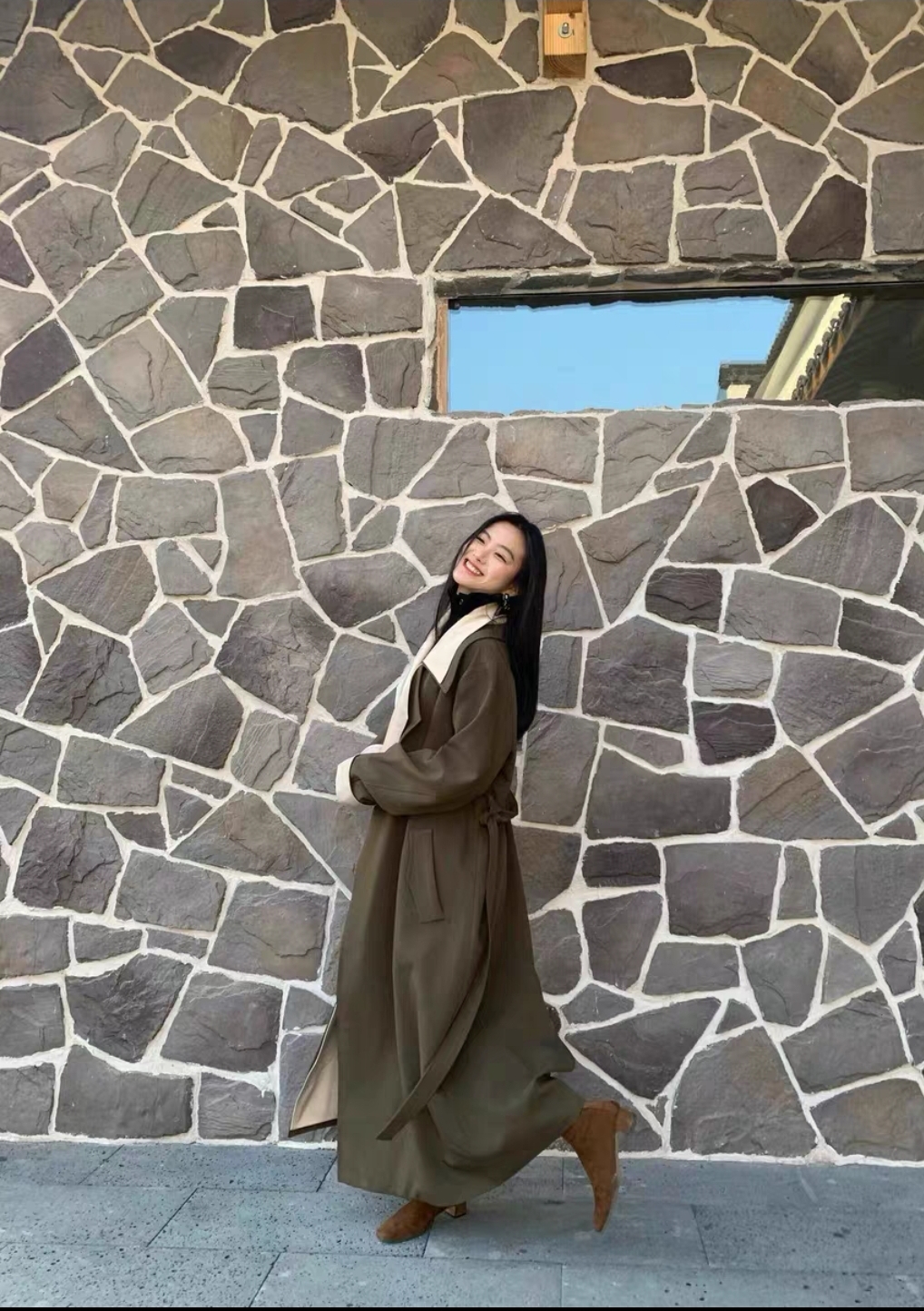 Long Olive Trench Coat